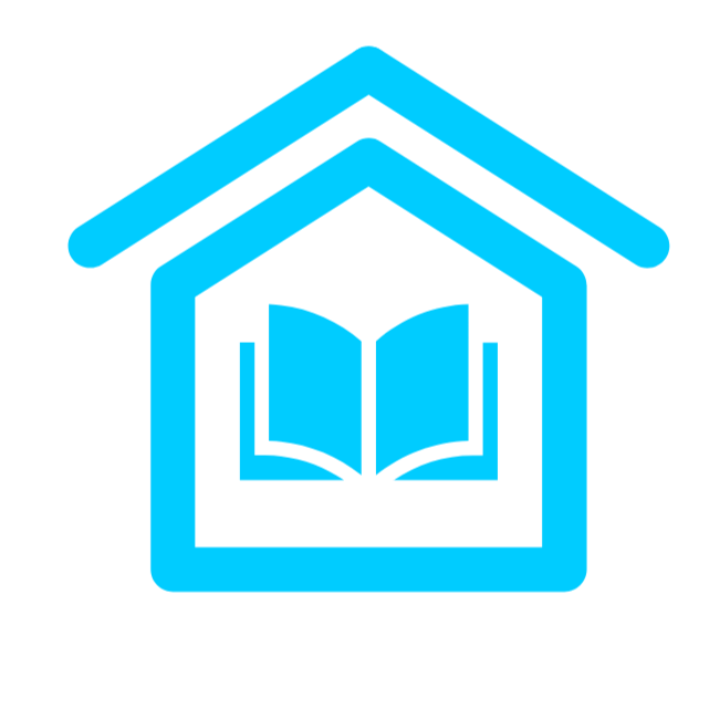 Icon of a house with an open book inside, representing home education or learning at home.