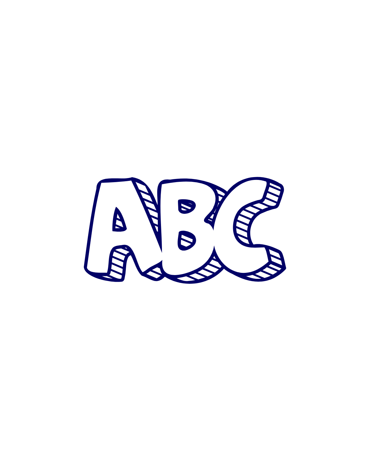 Drawing of three-dimensional letters spelling 'ACK' in dark blue on a black background.