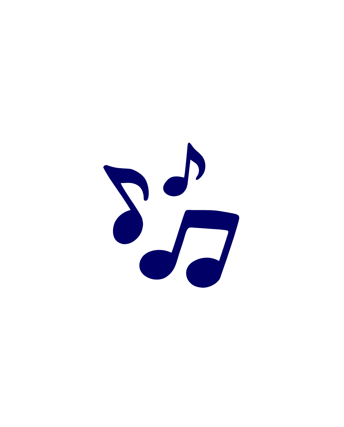 Black background with four blue musical notes near the center.