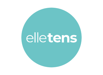 A lturquoise blue circle with the words "elletens" written inside, combining white text.