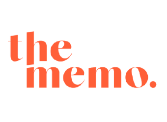 Text reading 'the memo' in bold, orange font on a white background.