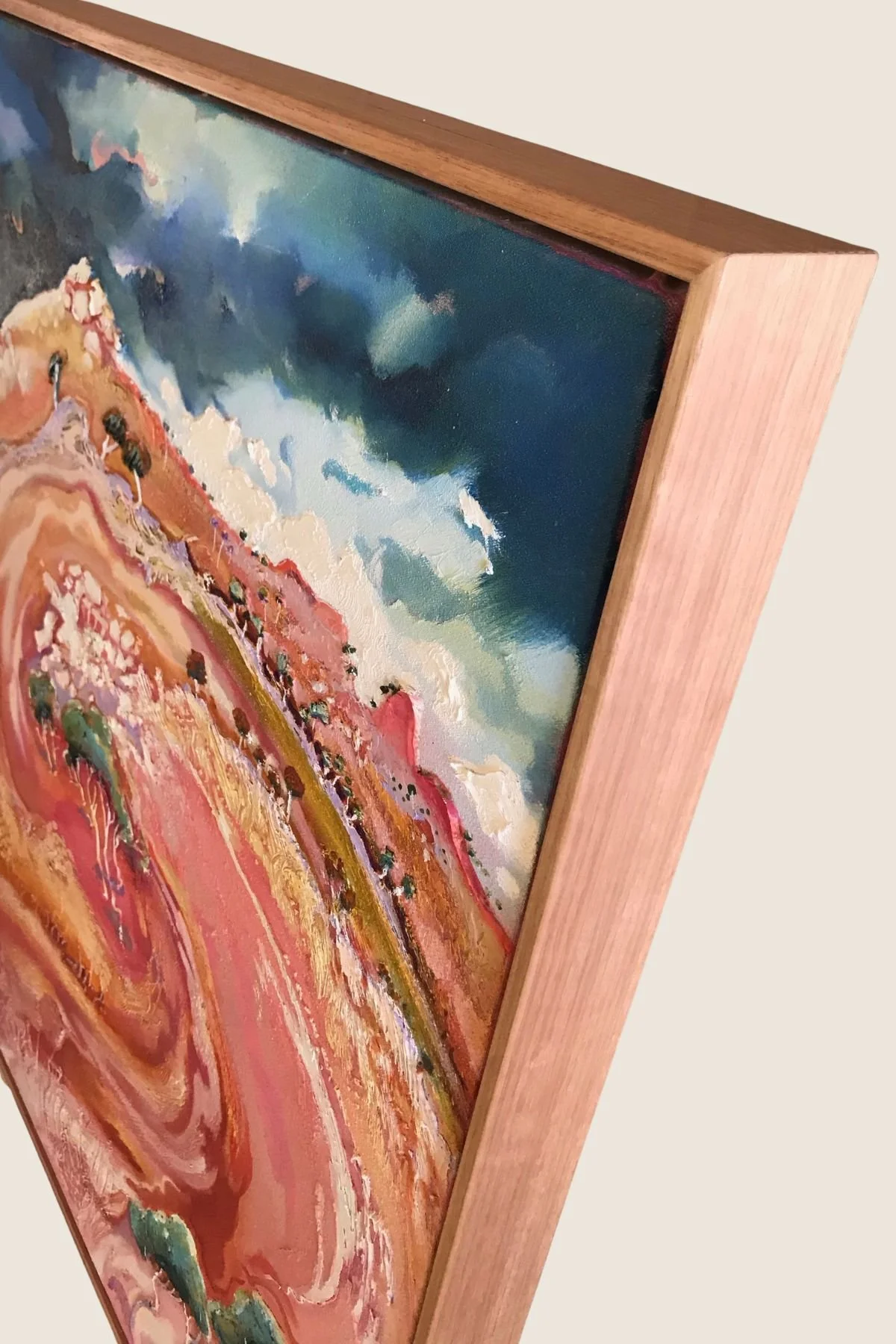 Float frame detail — abstract landscape in natural oak