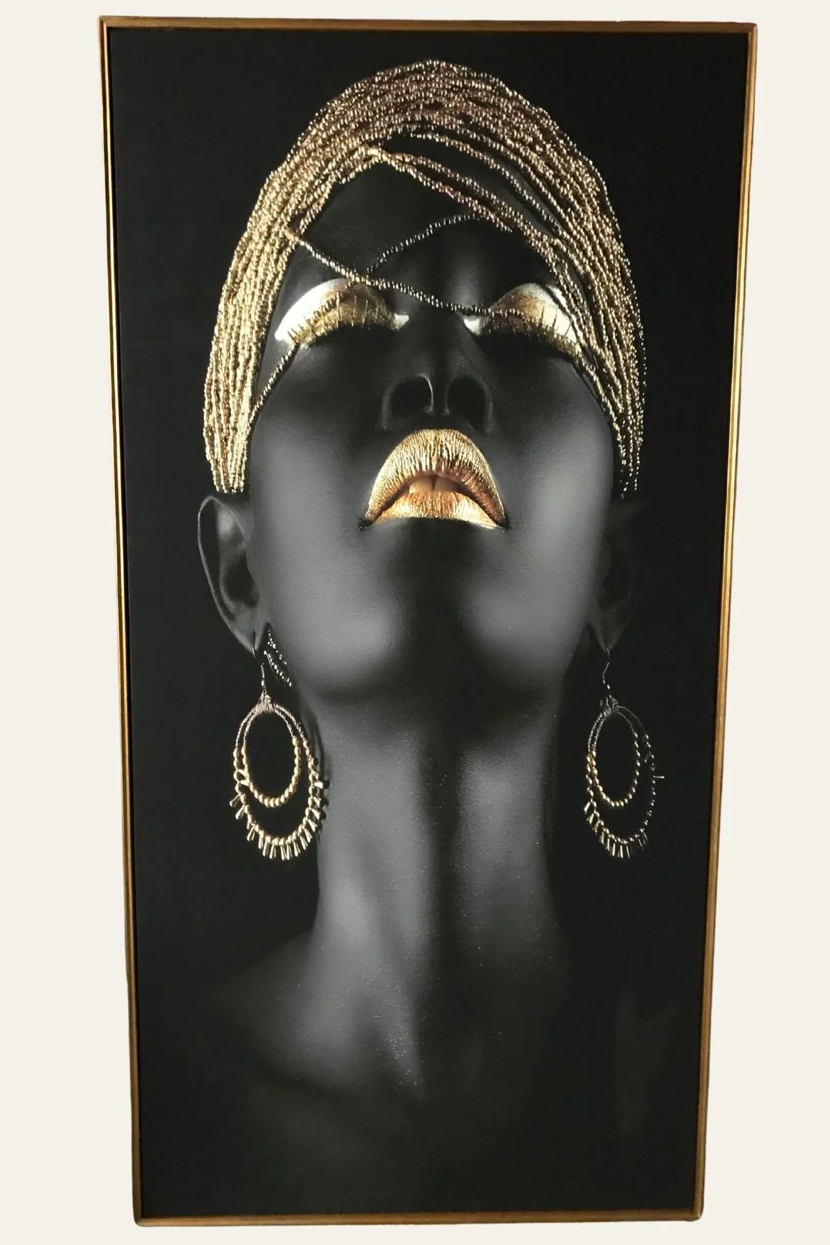 Gold portrait canvas in a slim gold float frame