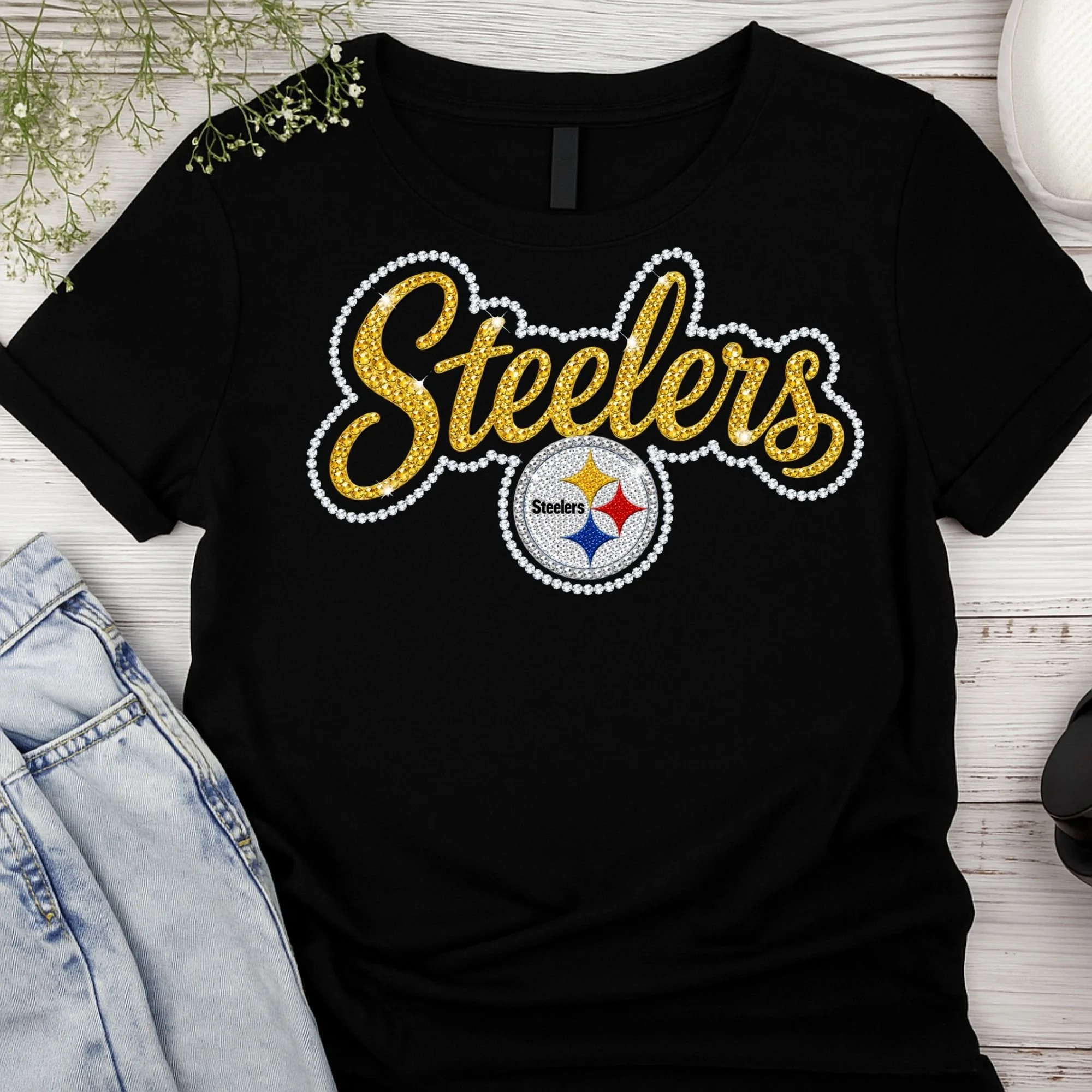 FOOTBALL FAUX BLING T SHIRTS- STEELERS