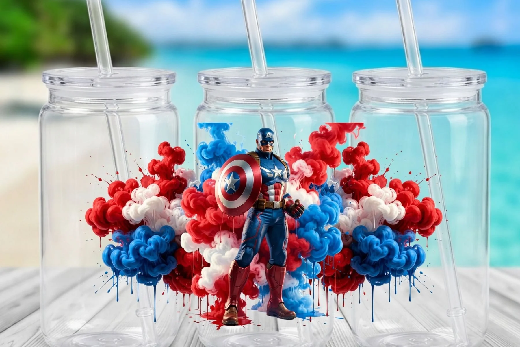 Captain America Smoke Effect 16 oz. Can-Shaped Plastic Tumbler