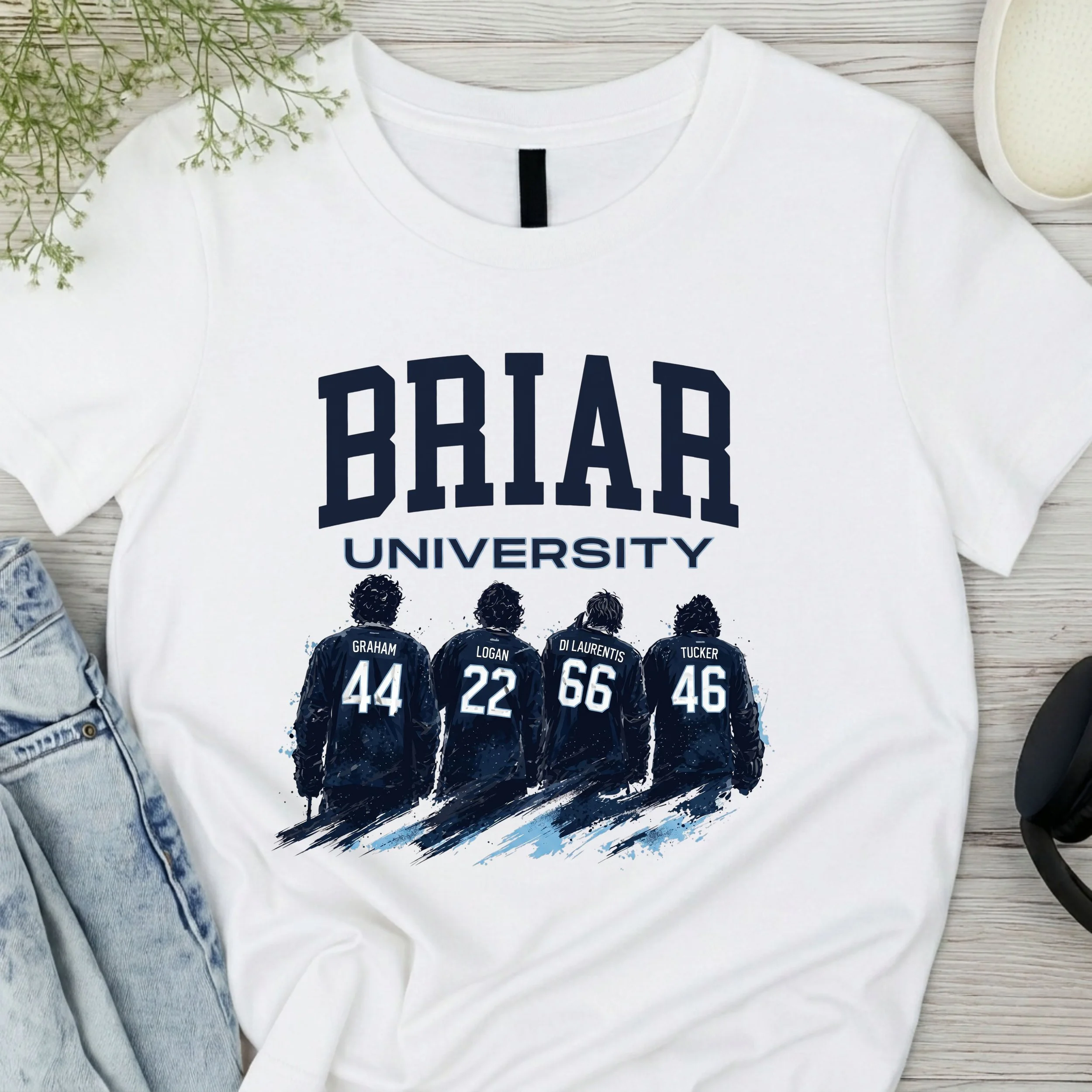 "Briar University" Hockey Team Jersey Graphic T-Shirt - Collegiate Sports Fan Apparel - Retro Player Number Tee