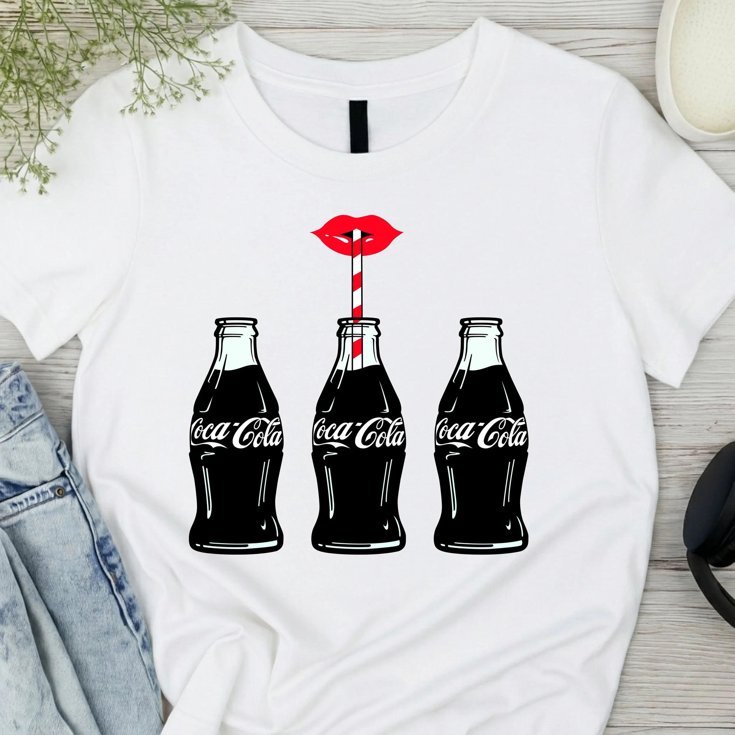 Classic Coca-Cola Lips Graphic T-Shirt - Retro Soda Lover Tee - Vintage Style Beverage Apparel