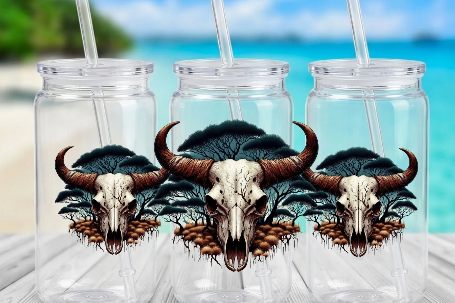 Steer Skull & Desert Landscape 16 oz. Can-Shaped Plastic Tumbler
