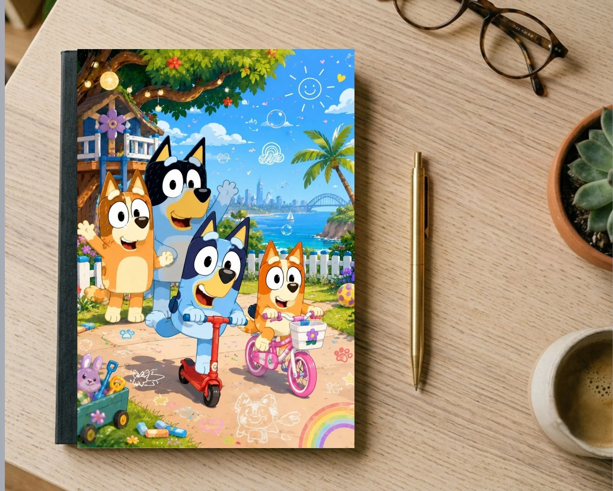 Playful Cartoon Heeler Pups Outdoor Adventure Composition Notebook