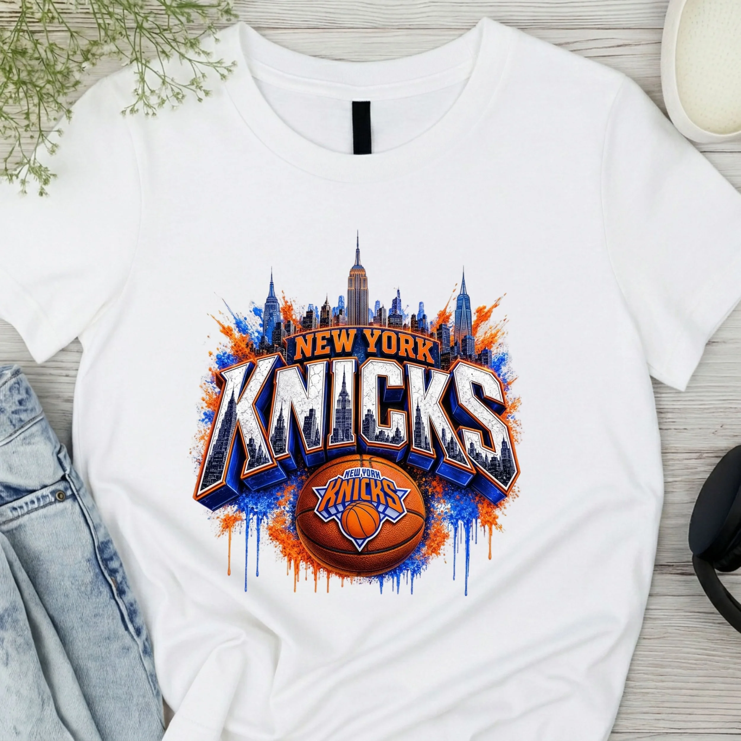New York City Skyline Basketball Tee | Knicks Bold Typography Graphic Shirt | NYC Sports Fan Apparel