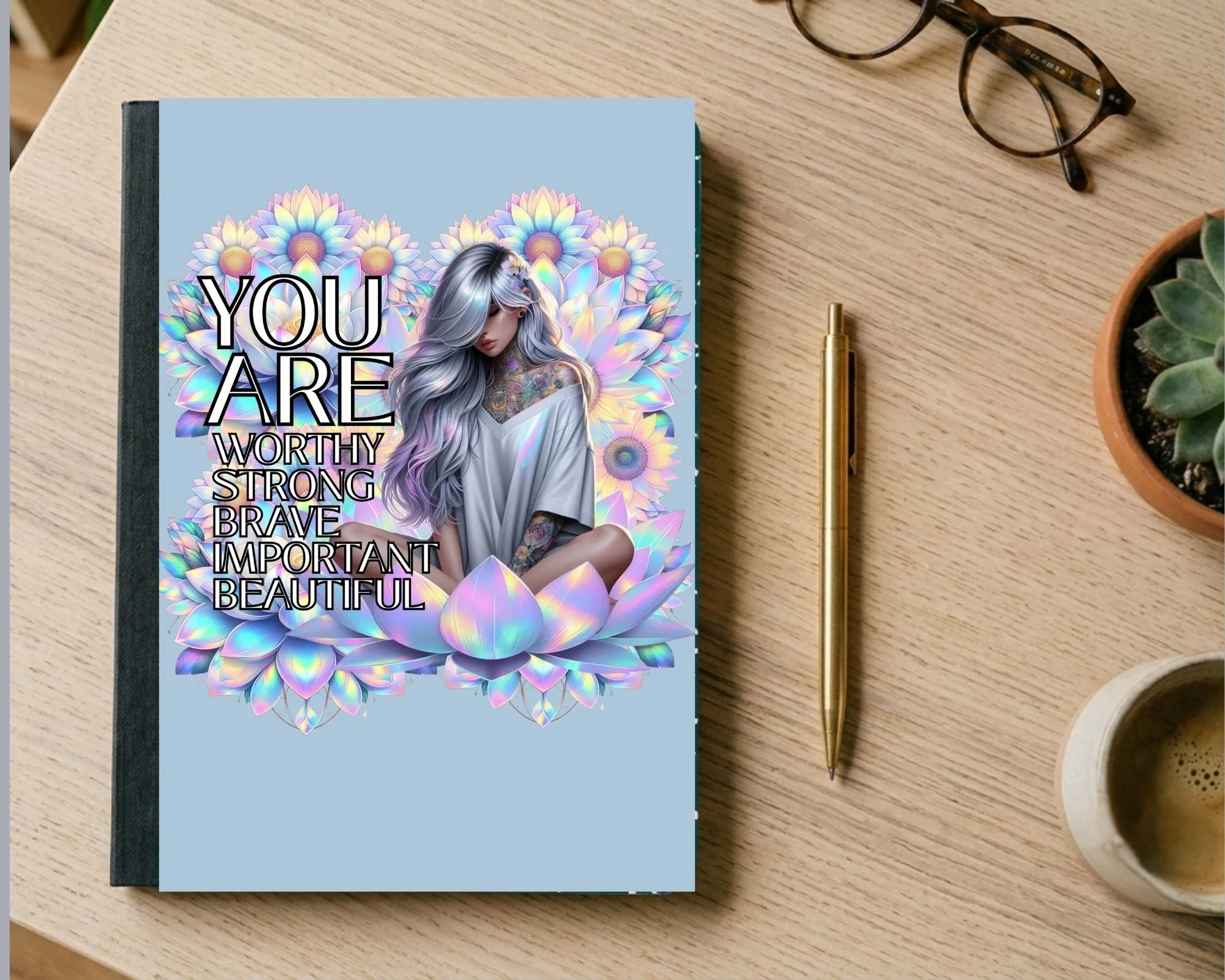 "You Are Worthy" Holographic Lotus Affirmation Composition Notebook - 80 Pages