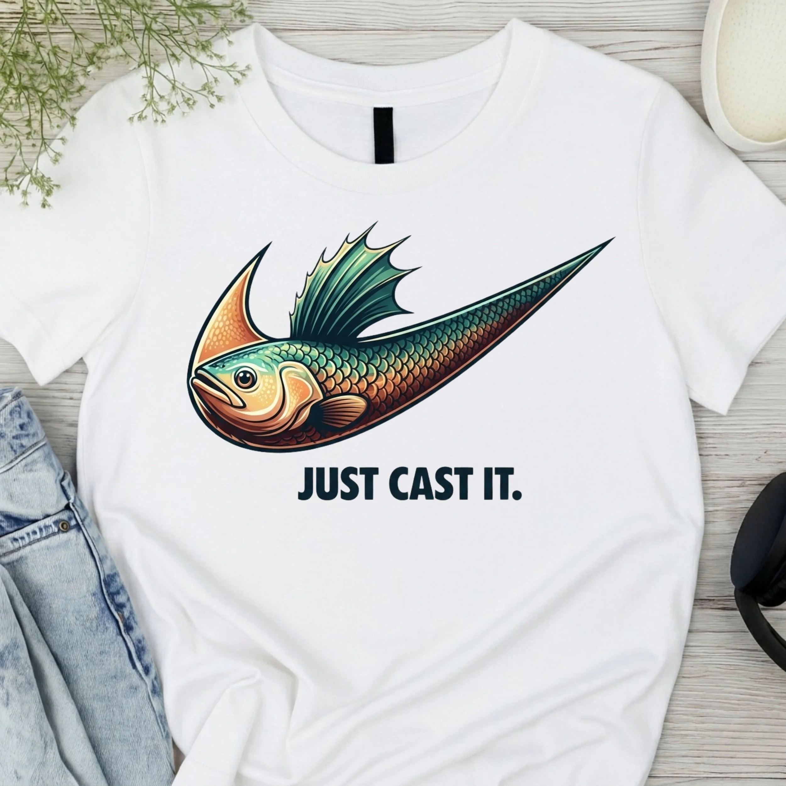Just Cast It" Fishing Graphic T-Shirt - Funny Angler Tee - Sporty Fisherman Apparel