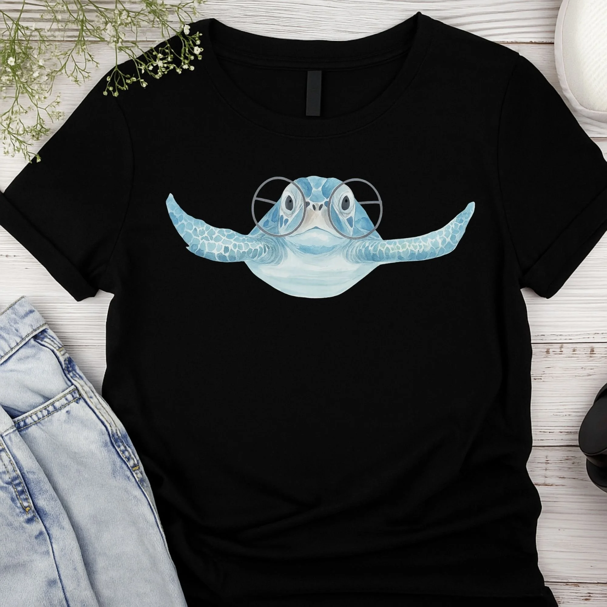 Cute Sea Turtle with Glasses – Graphic Unisex Tee
