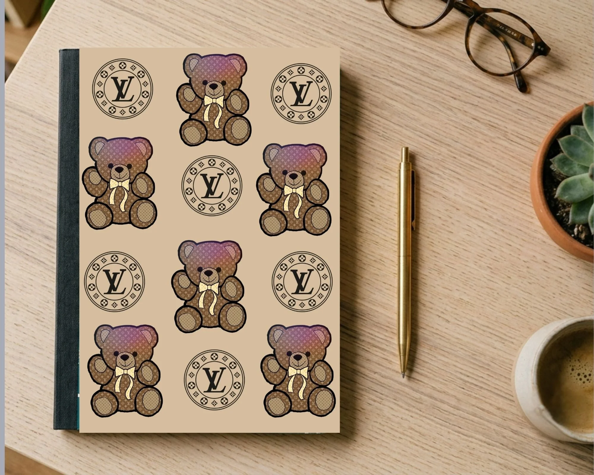 Luxury Aesthetic Brown Monogram Bear Notebook