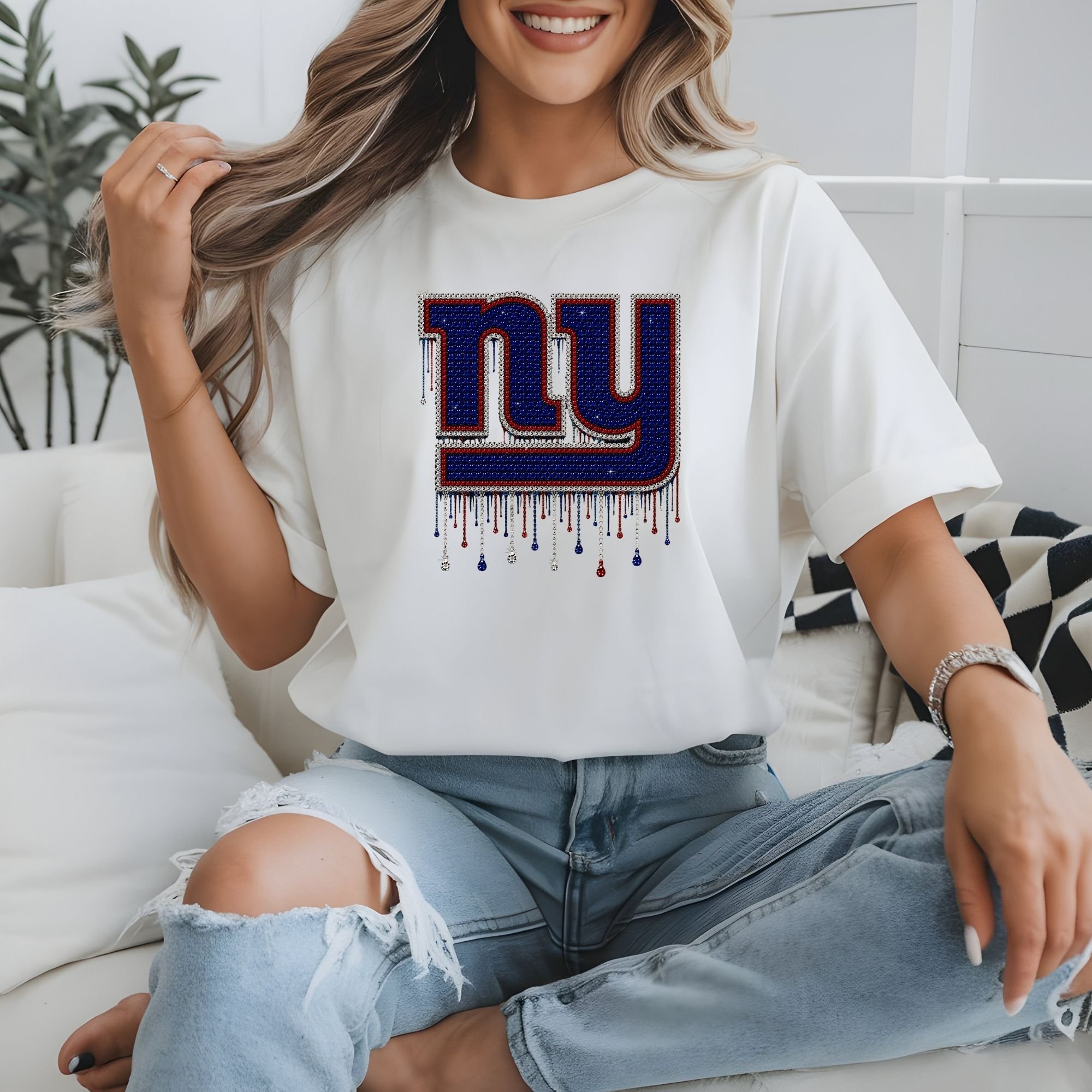 FOOTBALL FAUX BLING T SHIRTS-NY GIANTS