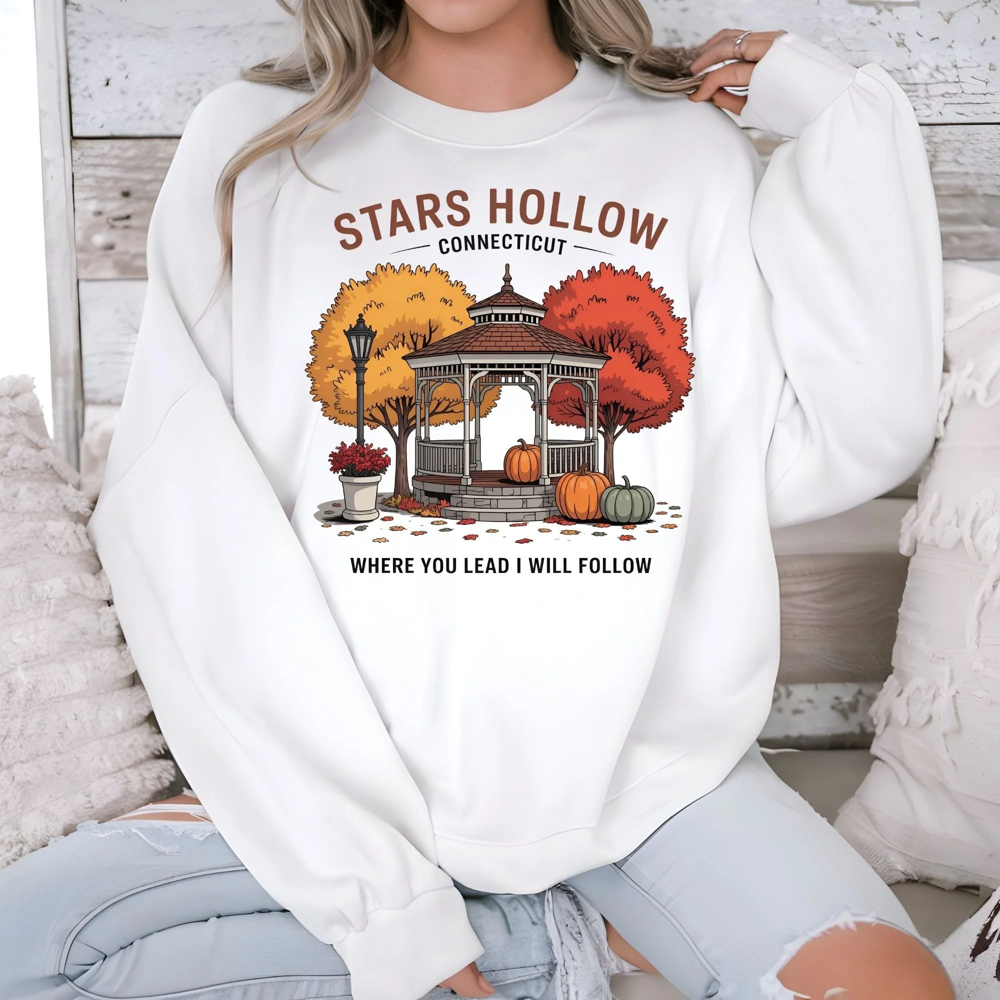 Stars Hollow Connecticut Sweatshirt | Where You Lead I Will Follow Sweater | Cozy Fall Gazebo Graphic Pullover | Gilmore Girls Fan Gift