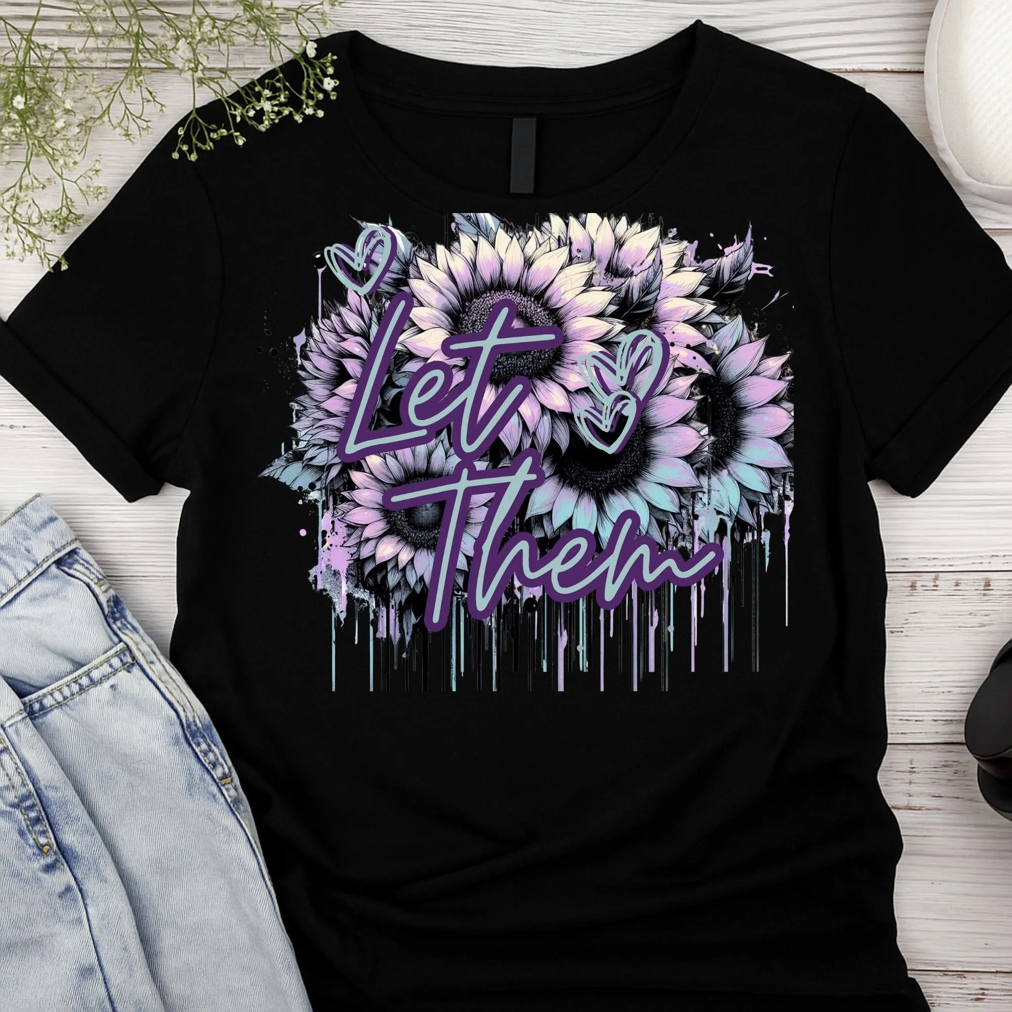 "Let Them" Sunflower Graphic Tee | Inspirational Floral Apparel | Aesthetic Boho Style Shirt | Positive Quote Clothing
