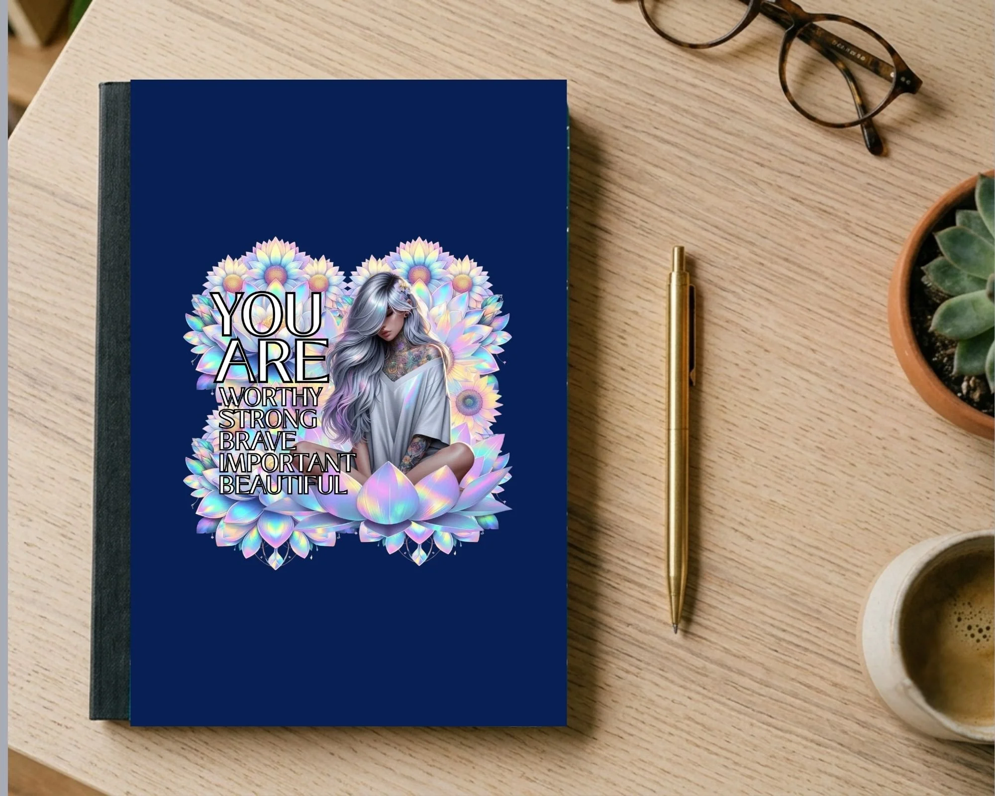 "You Are Worthy" Holographic Lotus Affirmation Composition Notebook - 80 Pages