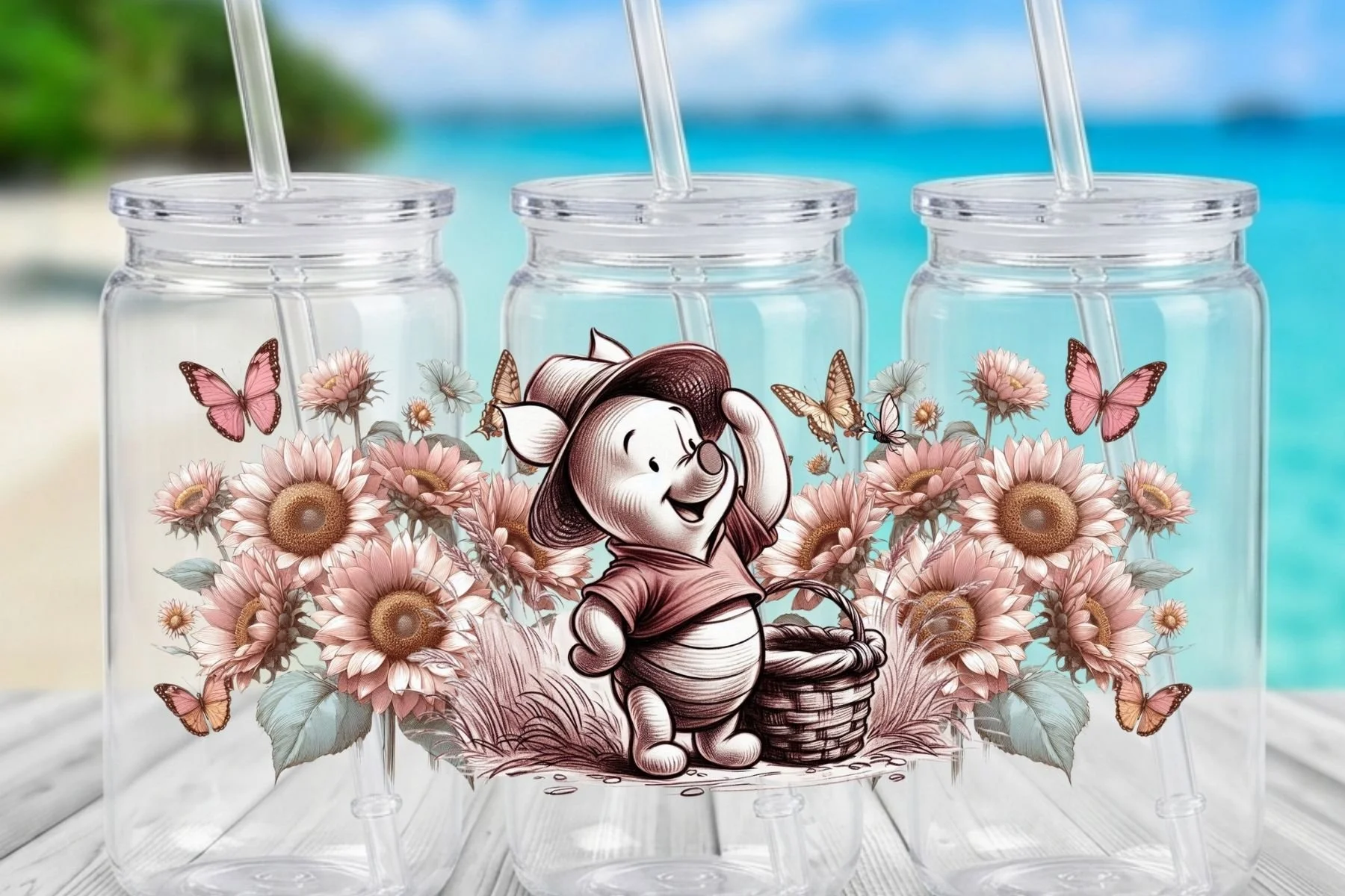 Piglet & Sunflower 16 oz. Can-Shaped Plastic Tumbler