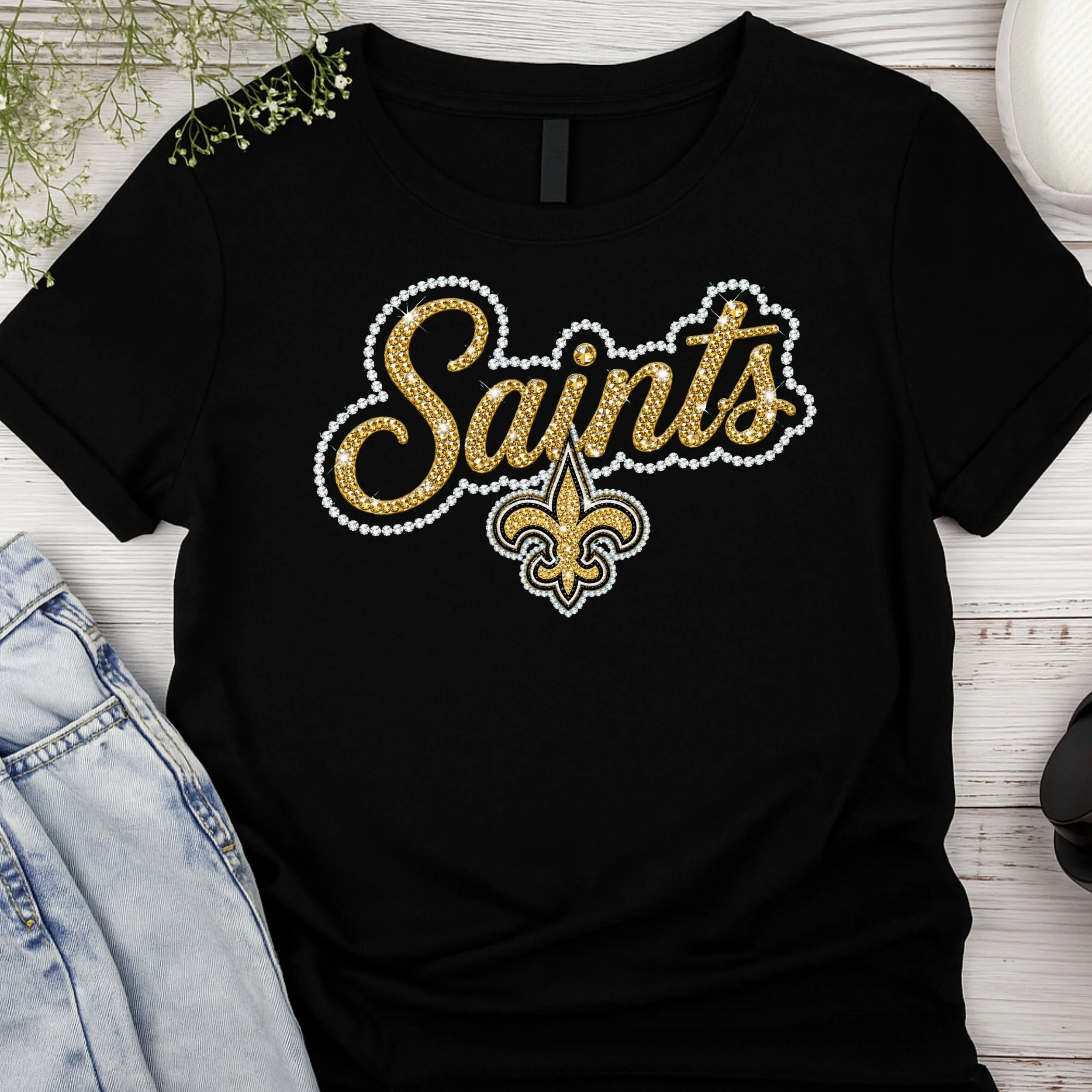 FOOTBALL FAUX BLING T SHIRTS- SAINTS