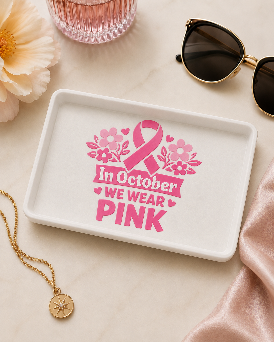 IN OCTOBER WE WEAR PINK  3D Printed Trinket Tray – Digital File Only