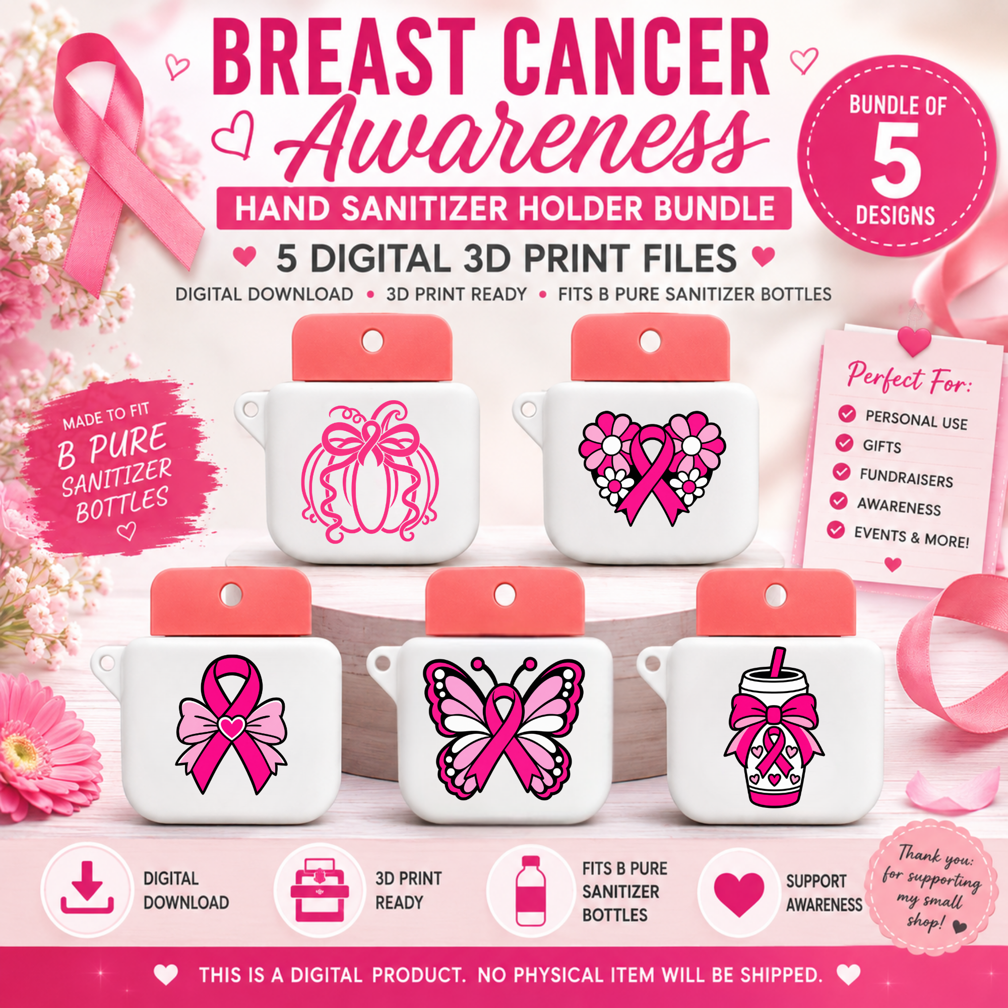 Breast Cancer Awareness Hand Sanitizer Holder Digital File Bundle 🎀