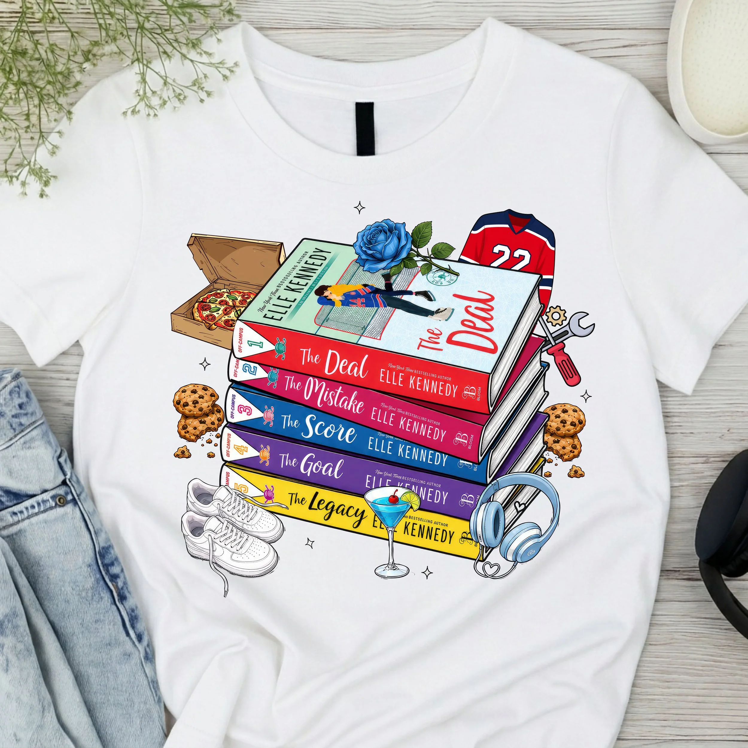 "Off Campus" Book Series Graphic T-Shirt - Elle Kennedy Fan Apparel - Book Stack Romance Tee