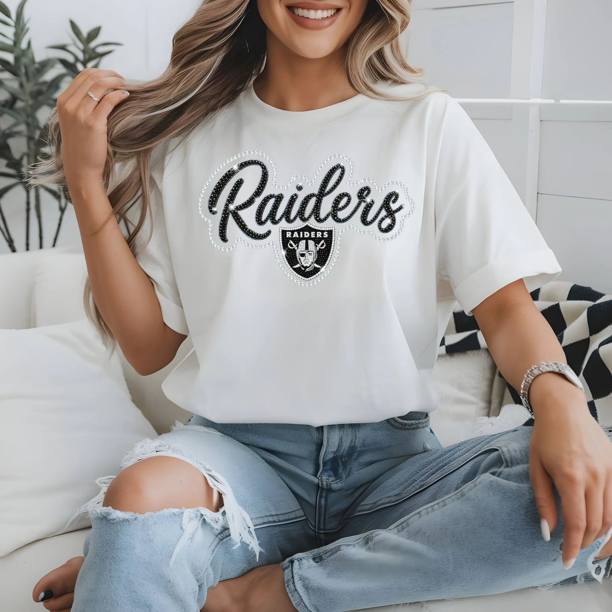 FOOTBALL FAUX BLING T SHIRTS- RAIDERS