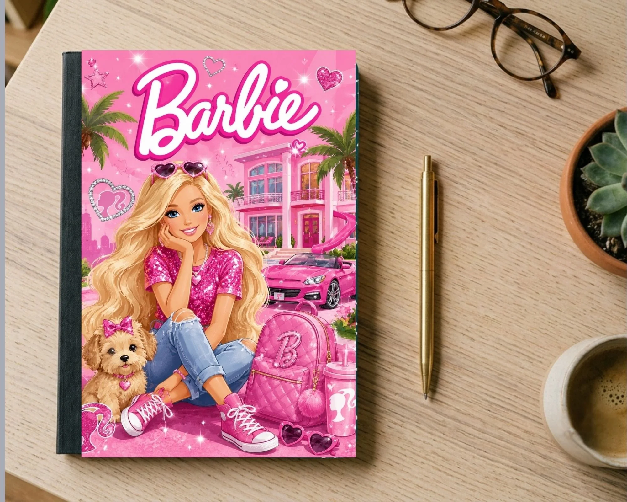Bright Pink Fashion Doll & High Tops Composition Notebook