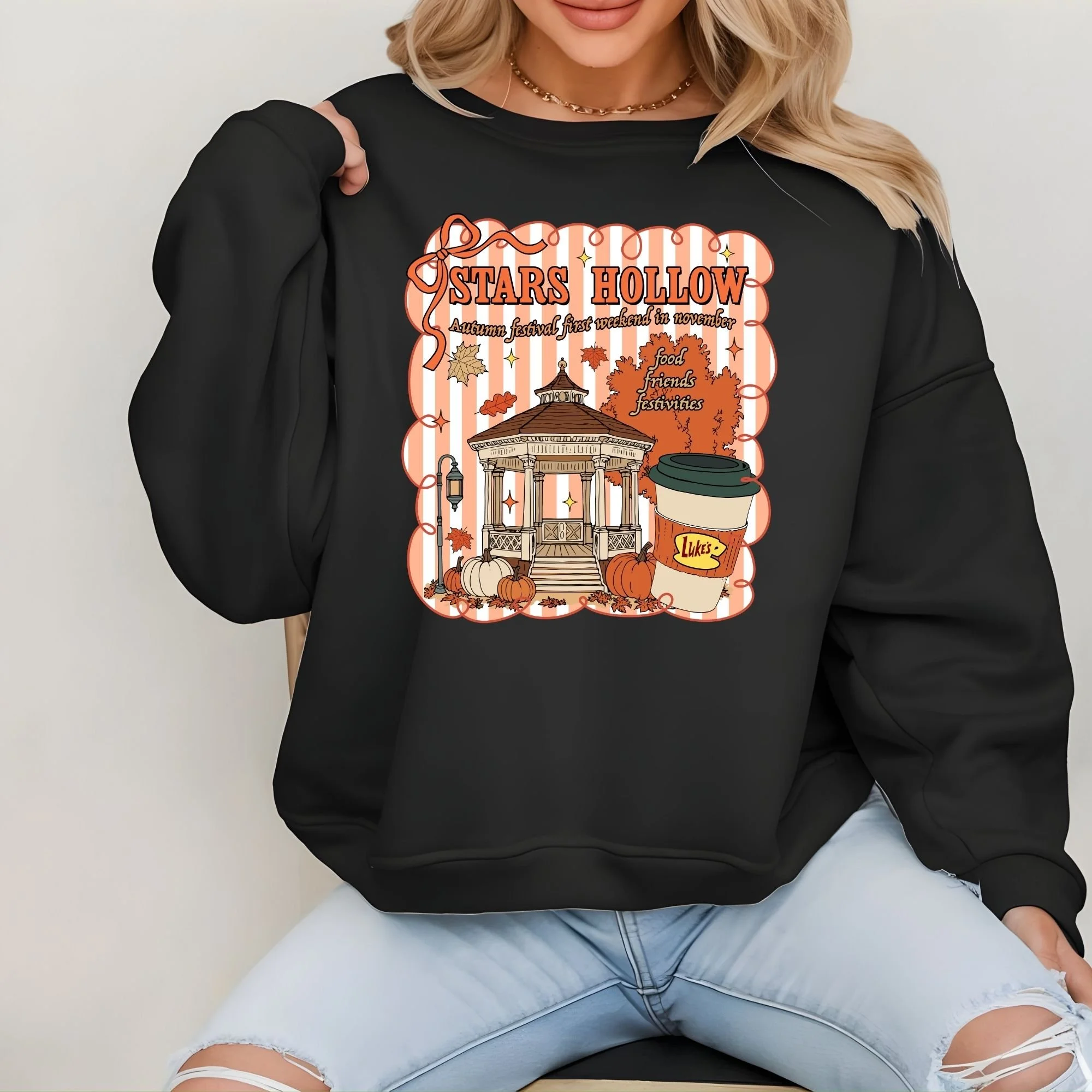 Stars Hollow Autumn Festival Sweatshirt | Gilmore Girls Inspired Fall Vibes Pullover | Coffee & Gazebo Graphic Sweater | Cozy Stars Hollow Gift