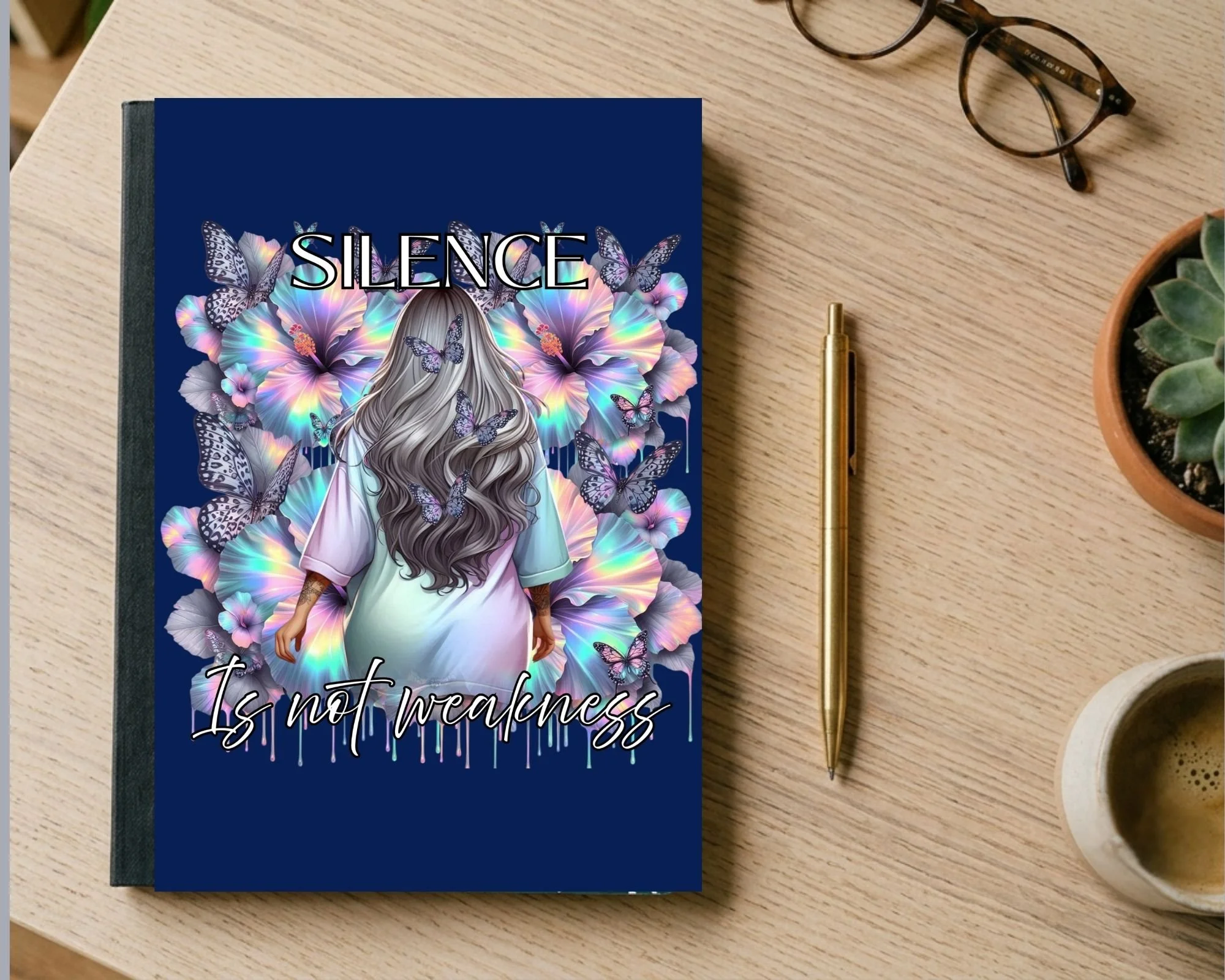 "Silence Is Not Weakness" Holographic Hibiscus Composition Notebook - 80 Pages