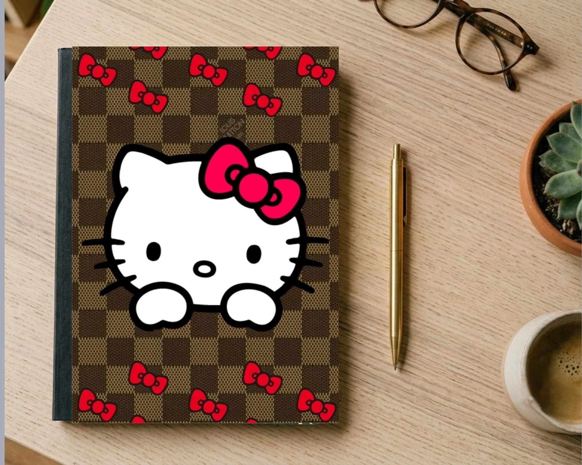 Luxury Aesthetic Checkerboard Fashion Cat Notebook