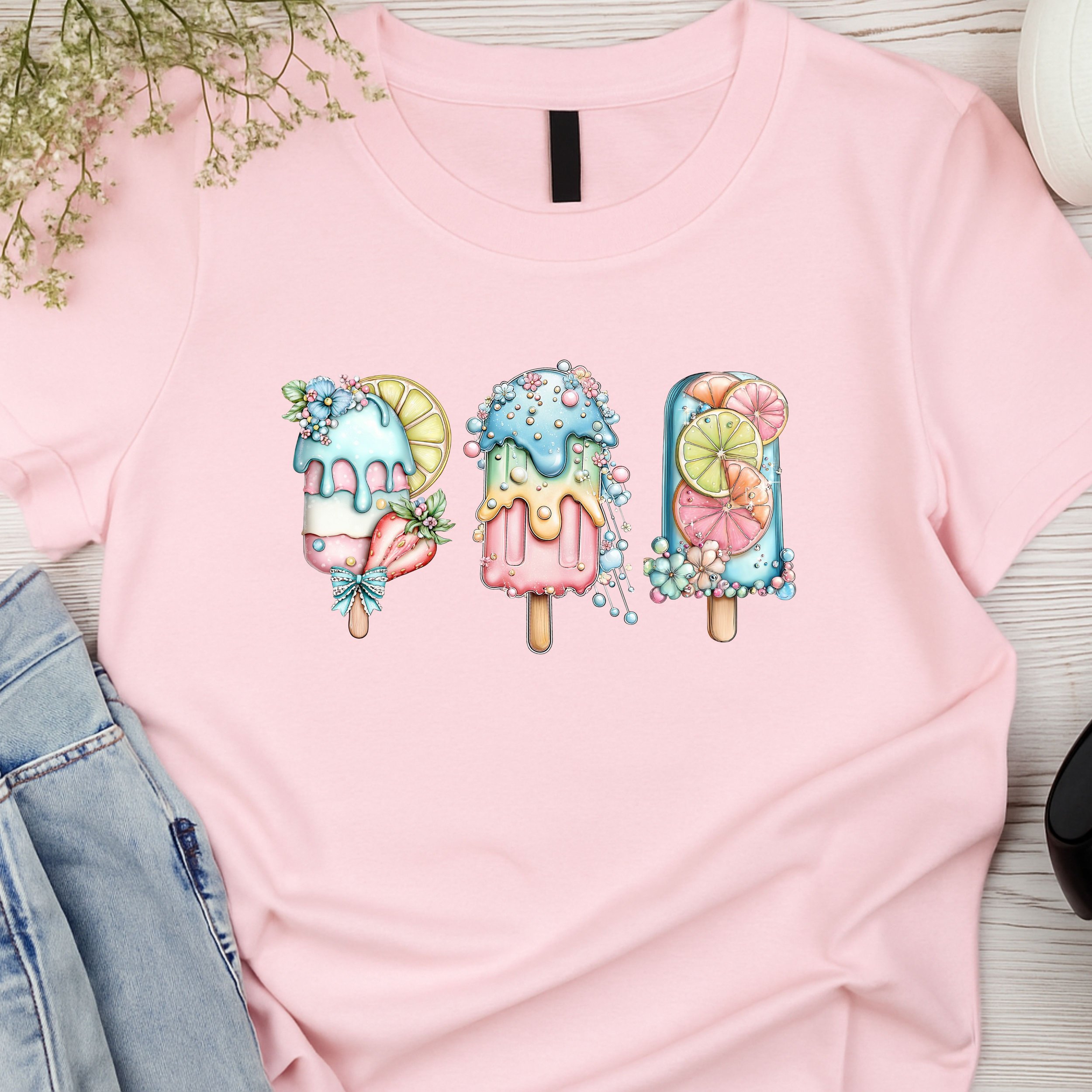 Pastel Popsicle Paradise Graphic T-Shirt - Summer Treat Apparel - Cute Fruity Dessert Tee