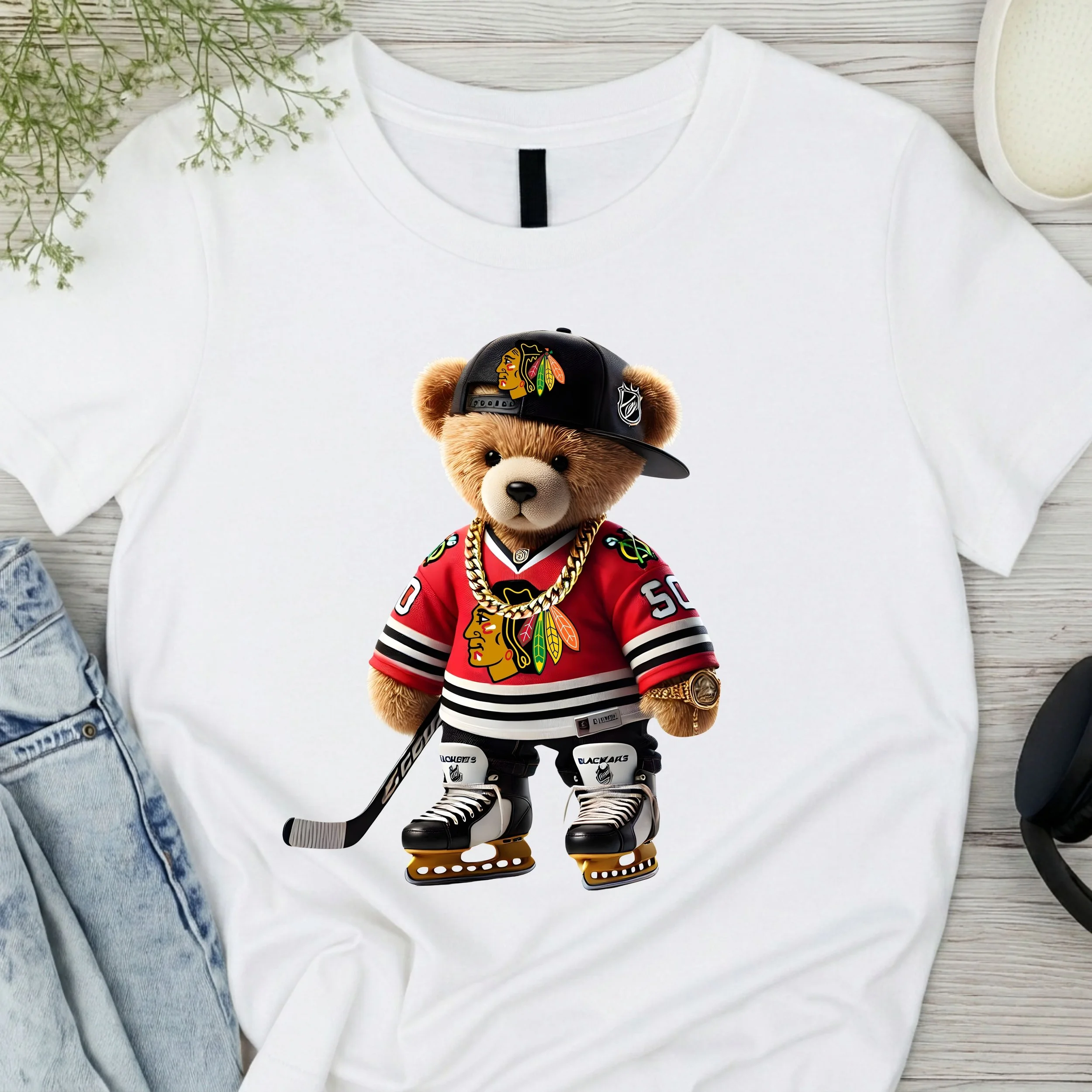 Hockey Bear Fan T-Shirt - CHICAGO BLACKHAWKS