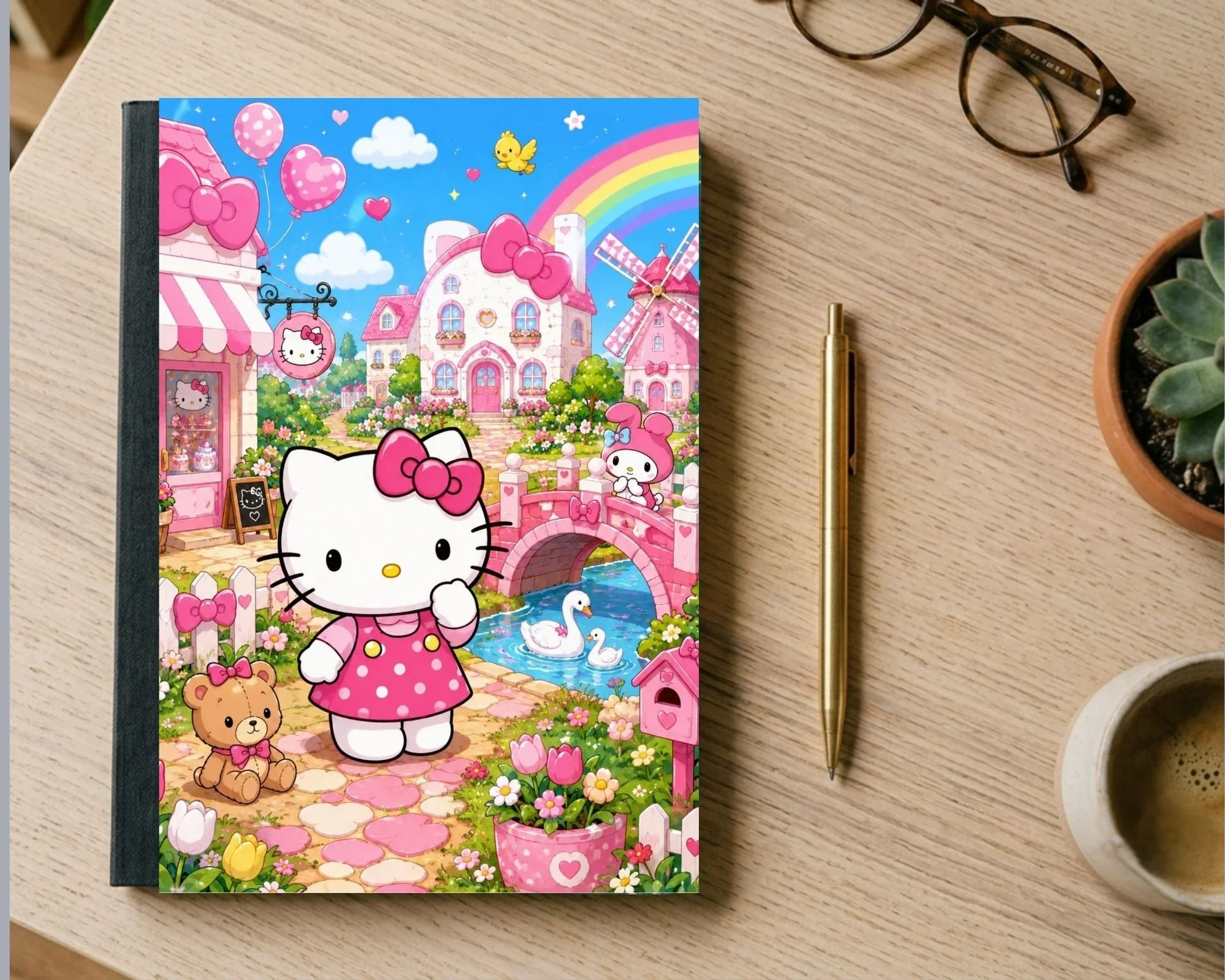 Fairy Tale Garden Aesthetic Pink Bow Cat Notebook