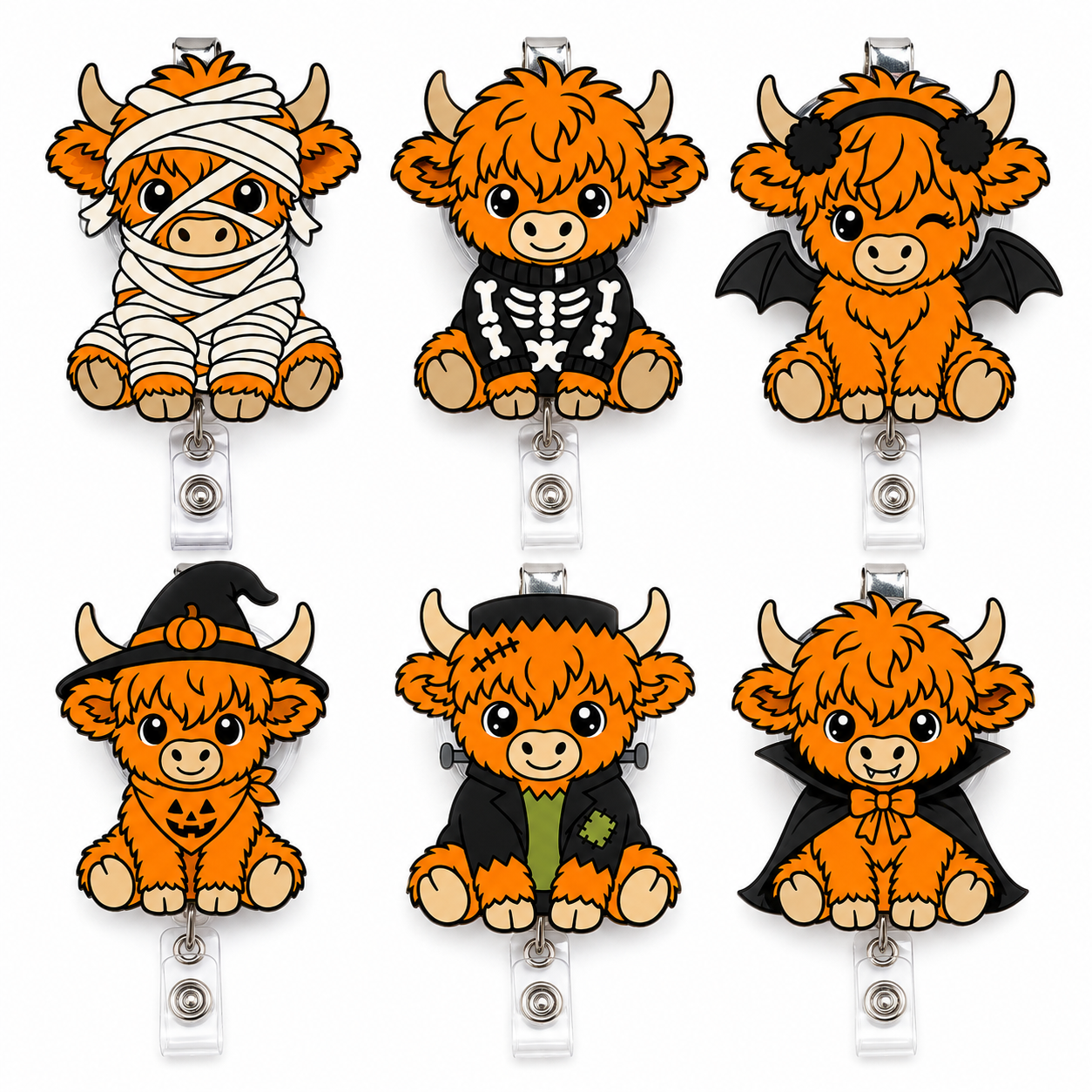 Halloween Highland Cow Badge Reel Bundle | 6 Digital 3D Print Files