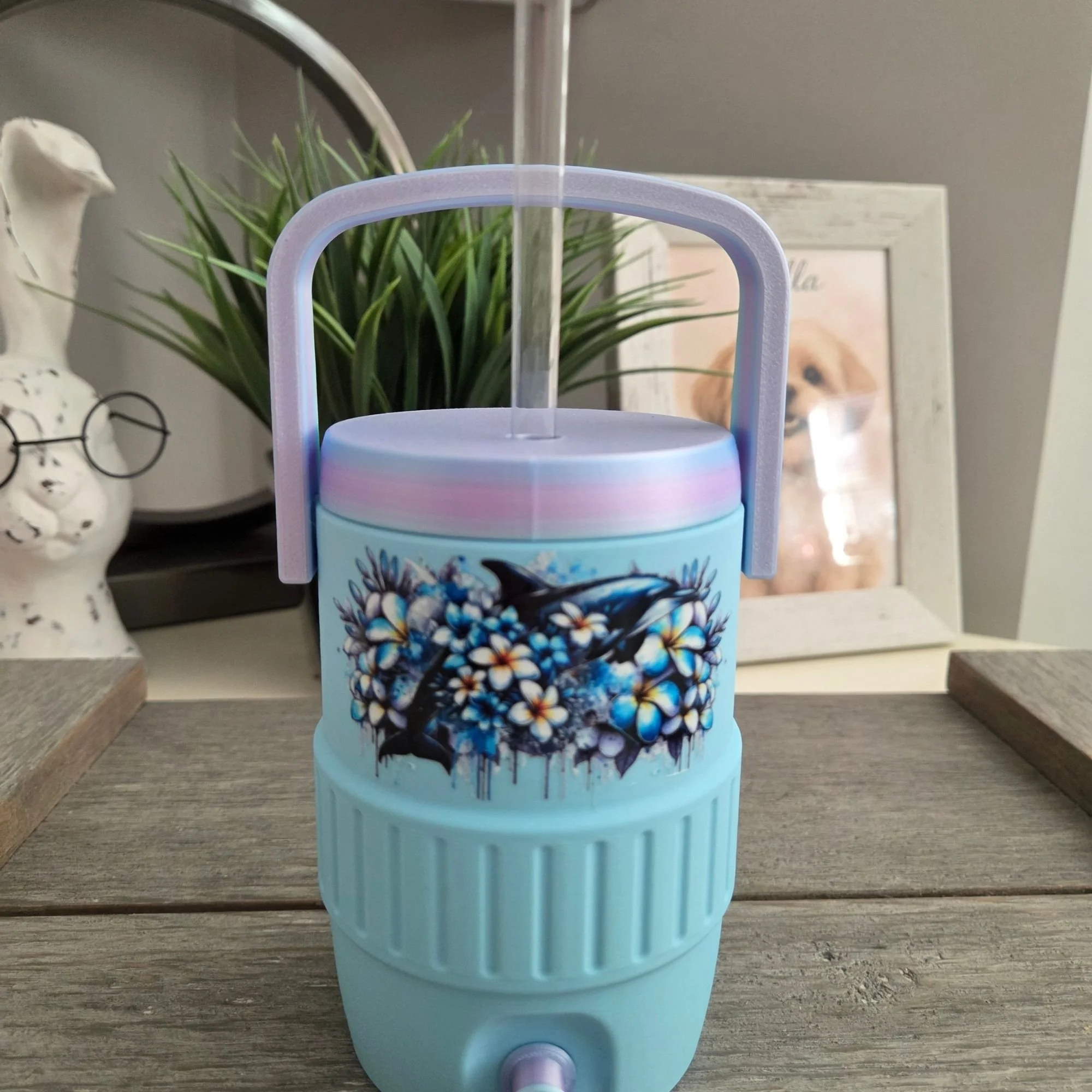 Tropical Dolphin & Floral Cooler Can Holder – Durable Waterproof UV DTF Design