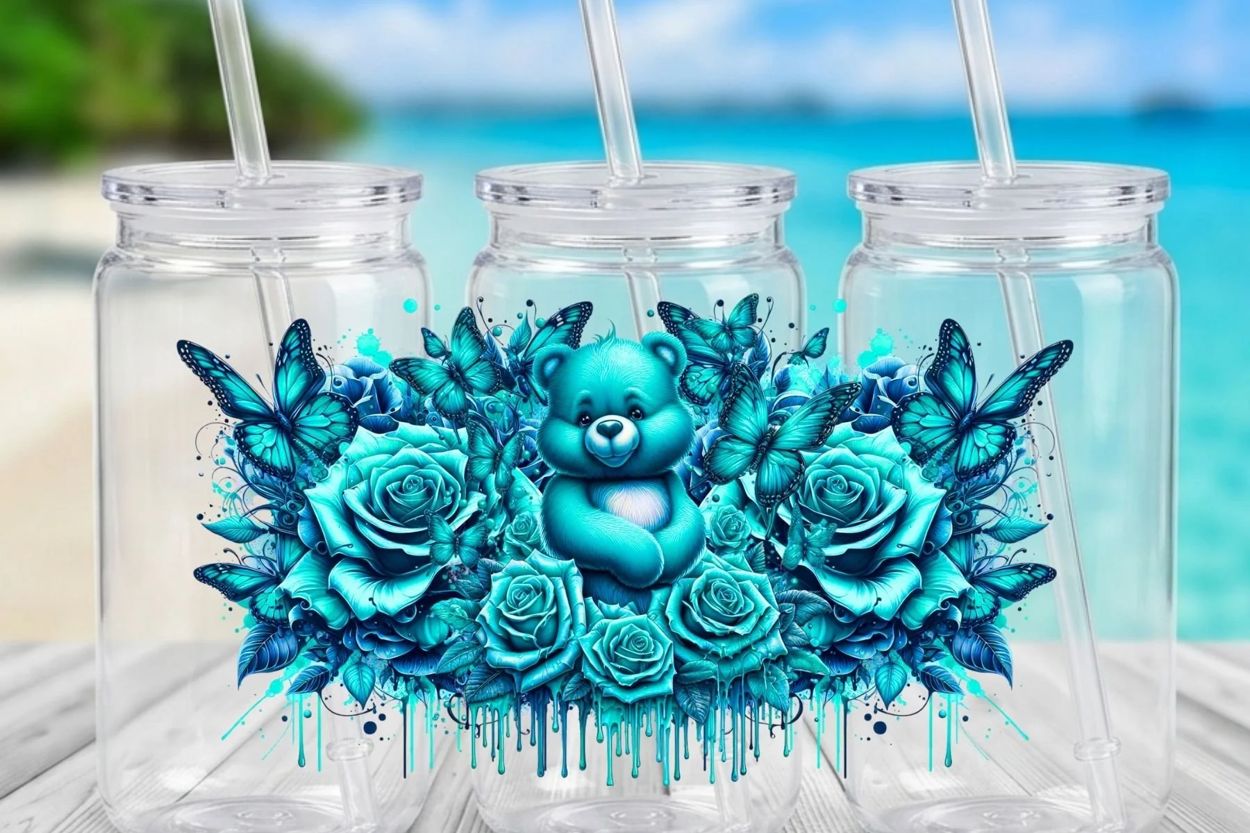Care Bears Neon Blue Bear & Teal Rose 16 oz. Can-Shaped Tumbler
