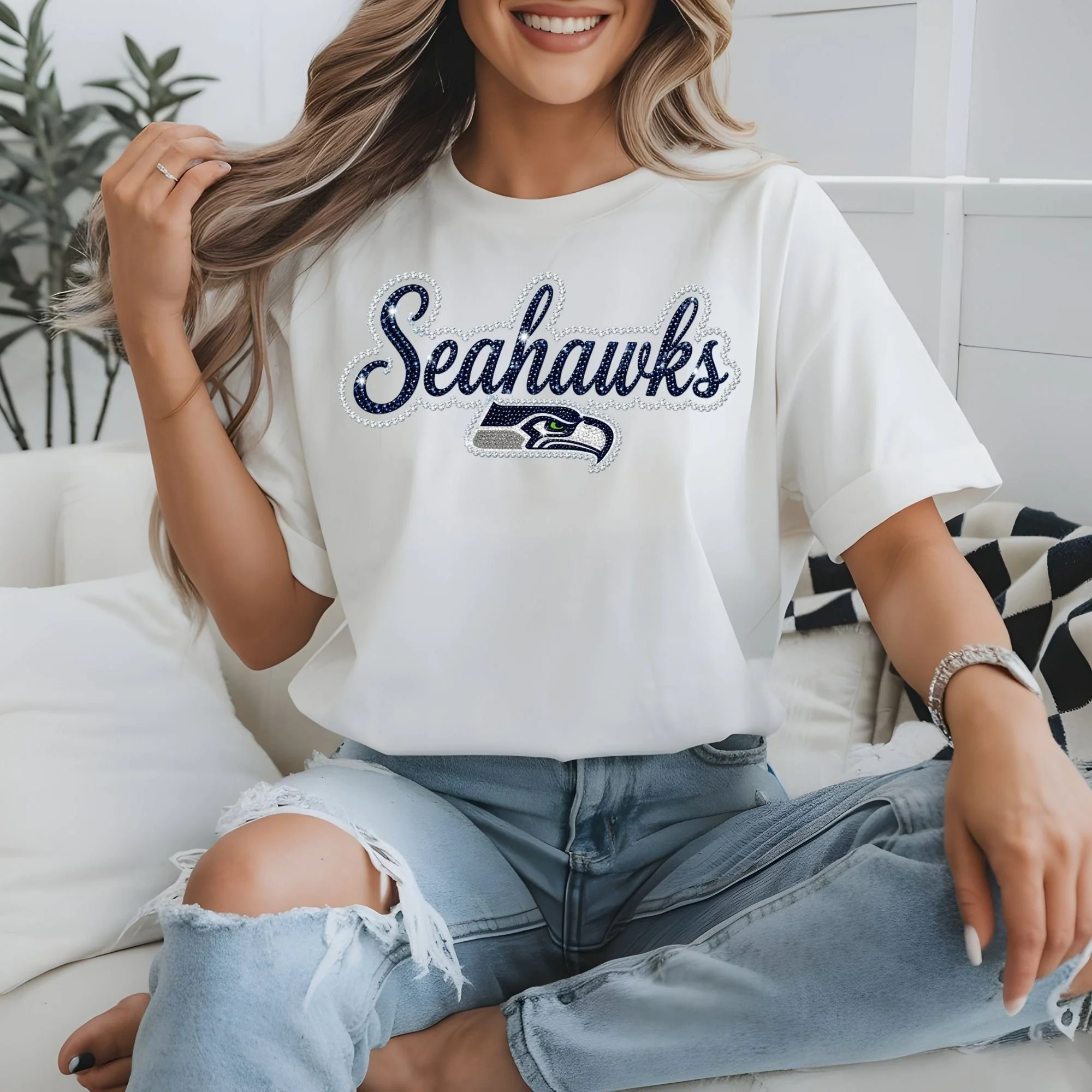 FOOTBALL FAUX BLING T SHIRTS- SEAHAWKS