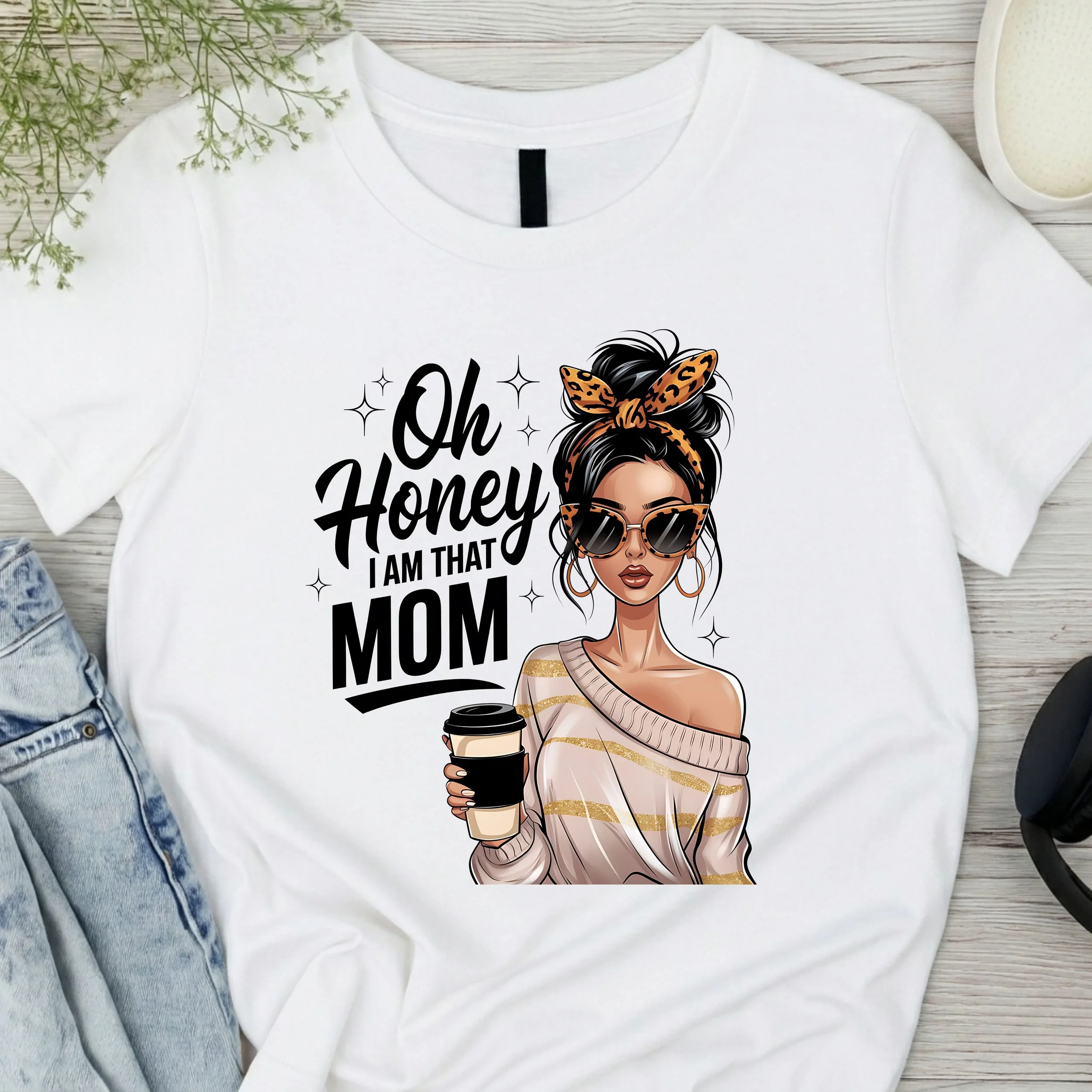 "Oh Honey I Am That Mom" Graphic T-Shirt - Stylish Mama Tee - Trendy Leopard Print Mom Apparel