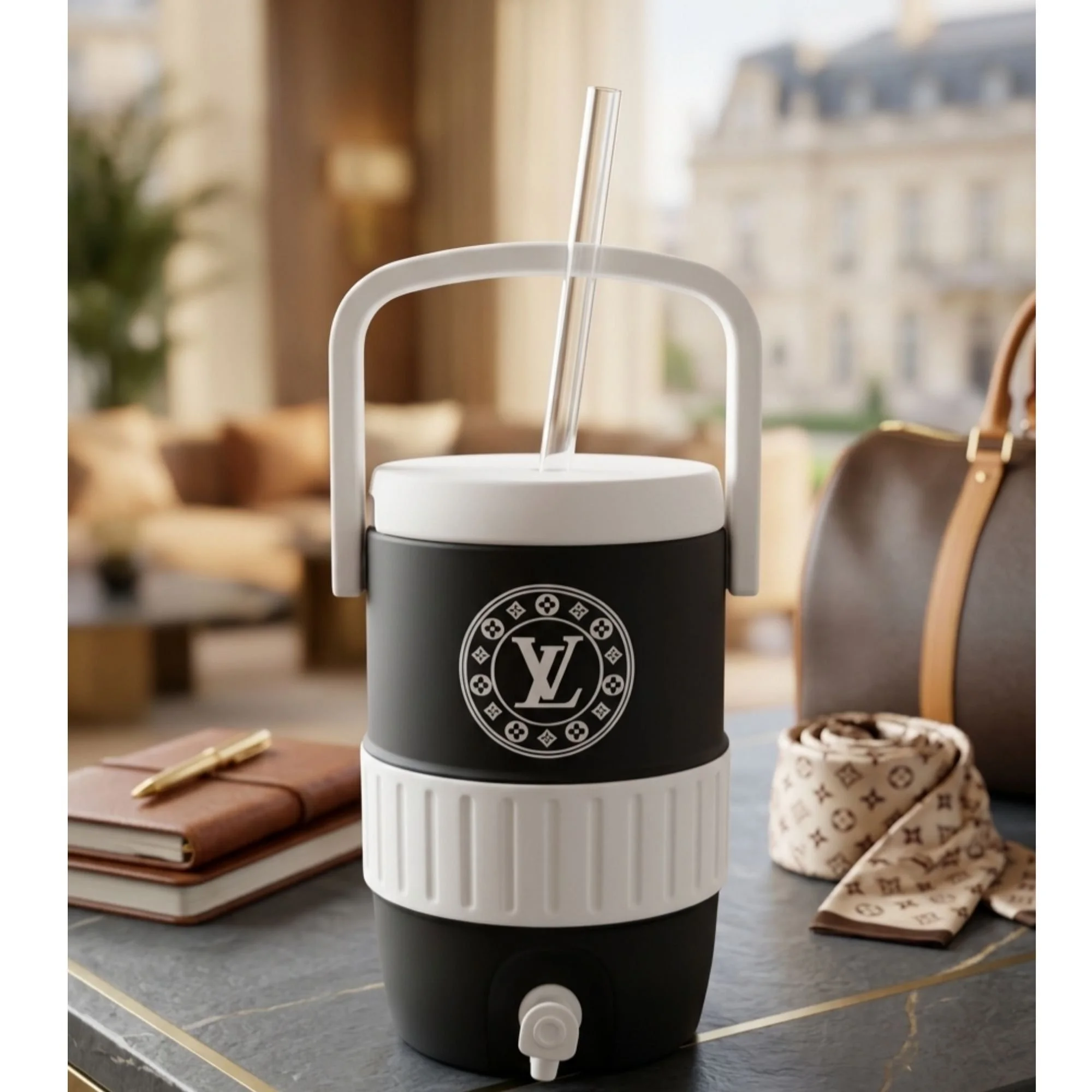 Luxury-Inspired Pattern Cooler Can Holder – Durable Waterproof UV DTF Design