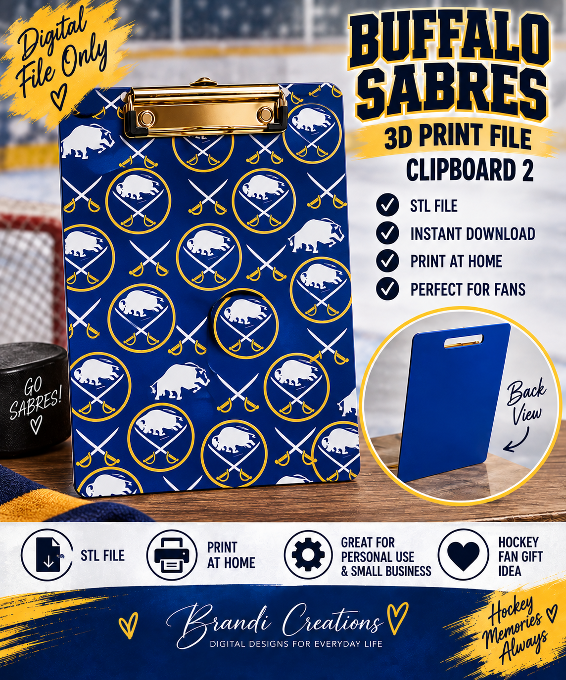 BUFFALO SABRES  SEAMLESS CLIPBOARD 3D PRINTER FILE