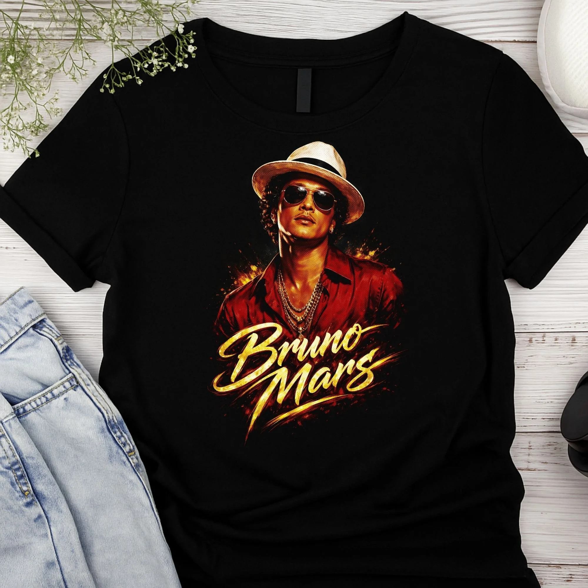 Bruno Mars – Iconic Gold & Red Graphic Unisex Tee