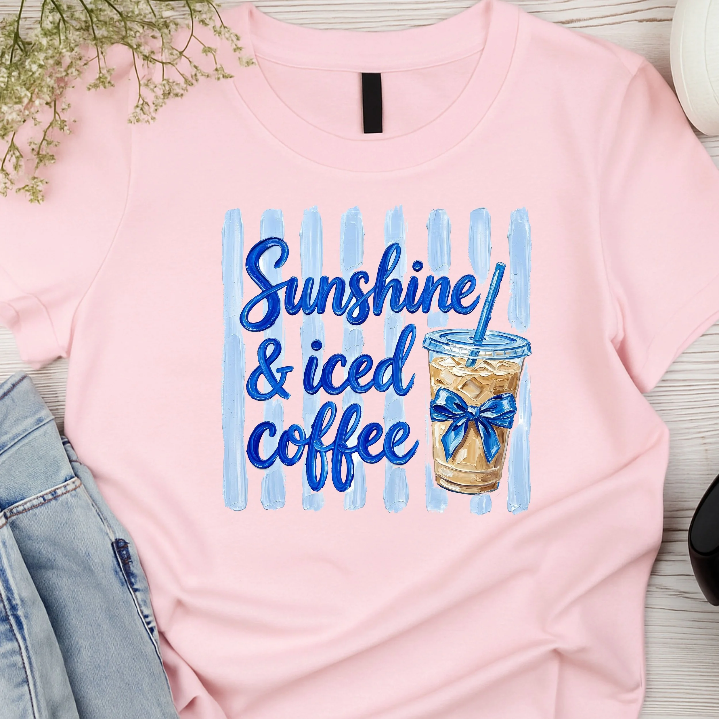 Sunshine & Iced Coffee Graphic T-Shirt - Summer Coffee Lover Tee - Cute Seasonal Apparel