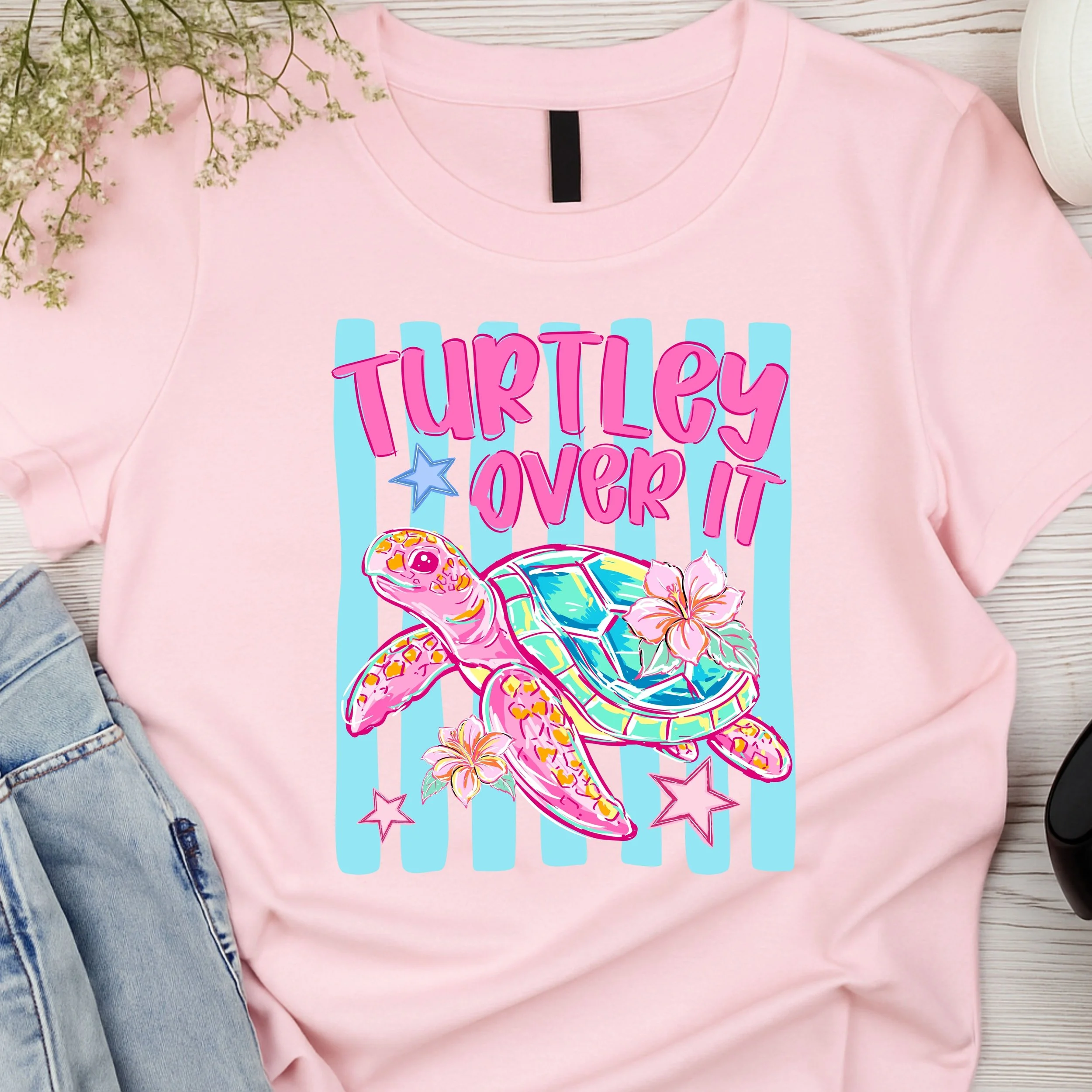 "Turtley Over It" Graphic T-Shirt - Funny Sea Turtle Pun Tee - Tropical Casual Apparel