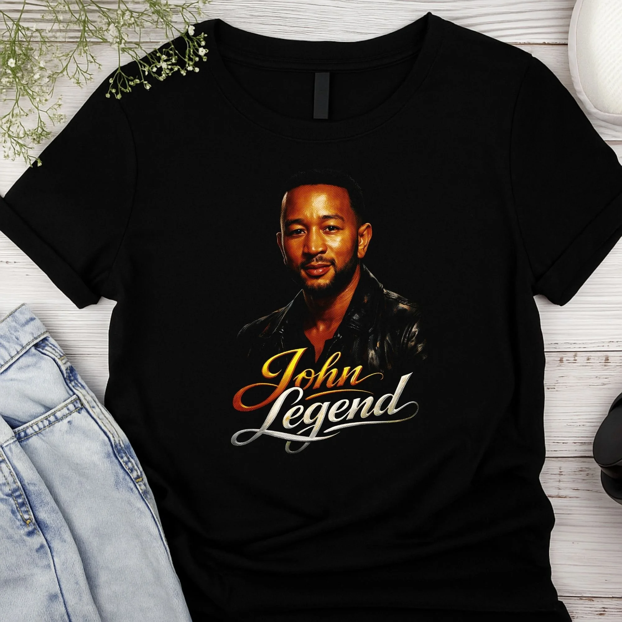 John Legend Portrait Graphic T-Shirt - Music Artist Fan Tee - Casual Musician Apparel