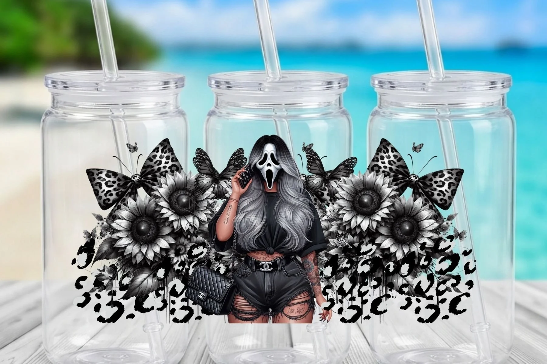 "Scream" Aesthetic Girl & Sunflower 16 oz. Can-Shaped Plastic Tumbler