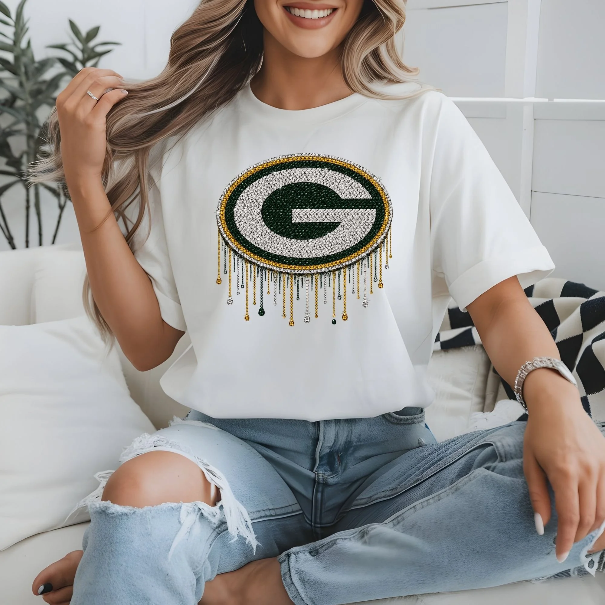 FOOTBALL FAUX BLING T SHIRTS-GREEN BAY PACKERS