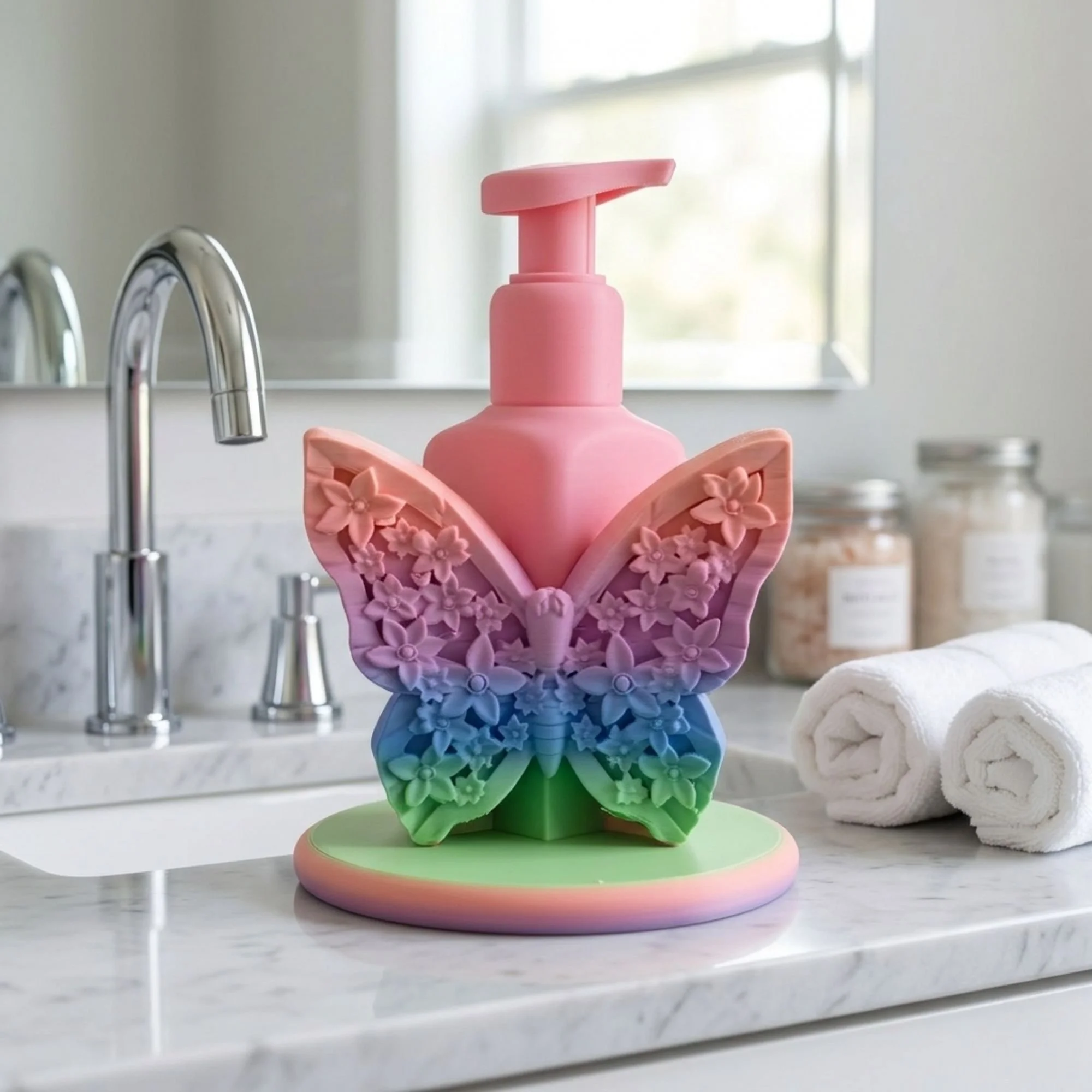 Butterfly Floral Soap Bottle Holder – Custom 3D Printed Countertop Decor for Bath & Body Works Bottles