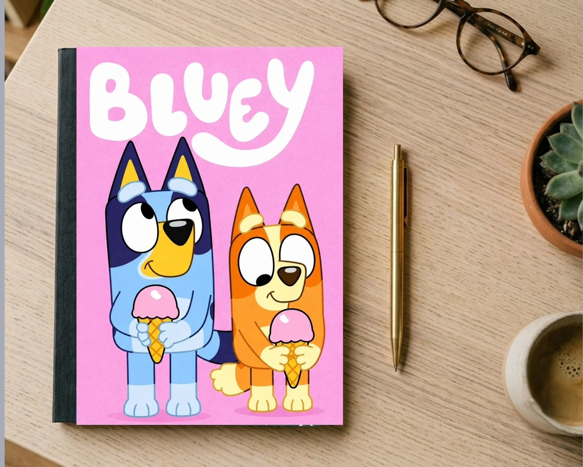 Cute Cartoon Heeler Pups & Ice Cream Composition Notebook